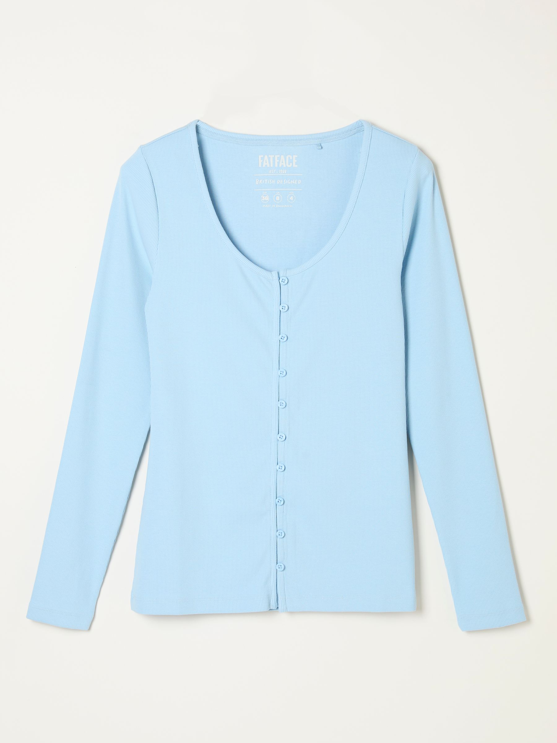 Bethan Pale Blue Button Ribbed Long Sleeve Top - Image 6 of 6