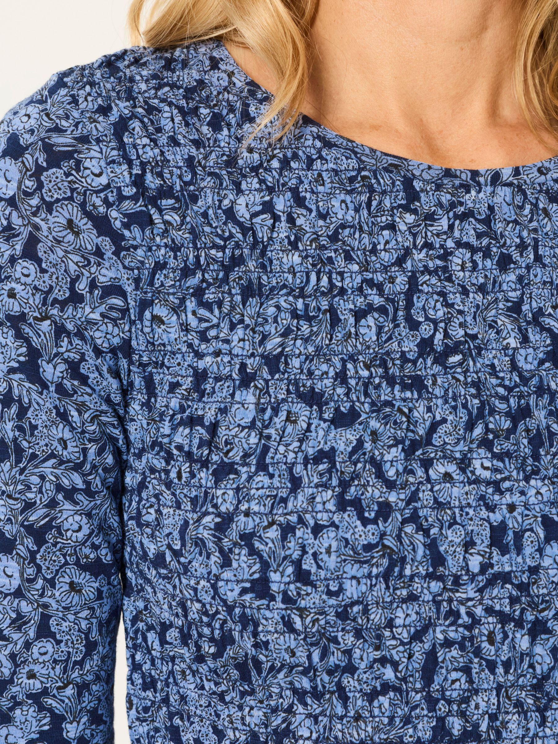 Sara Blue Two Tone Floral Shirred Peplum Top - Image 5 of 7