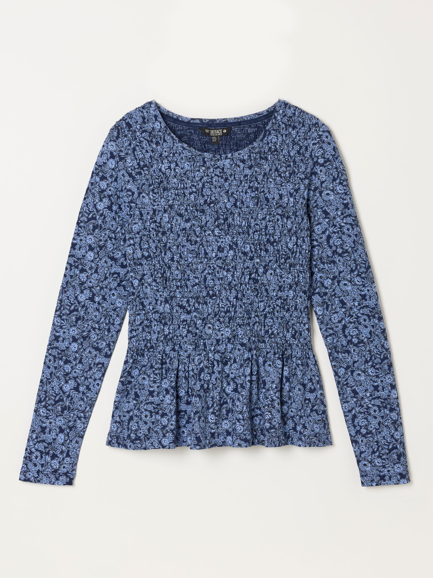 Sara Blue Two Tone Floral Shirred Peplum Top - Image 7 of 7