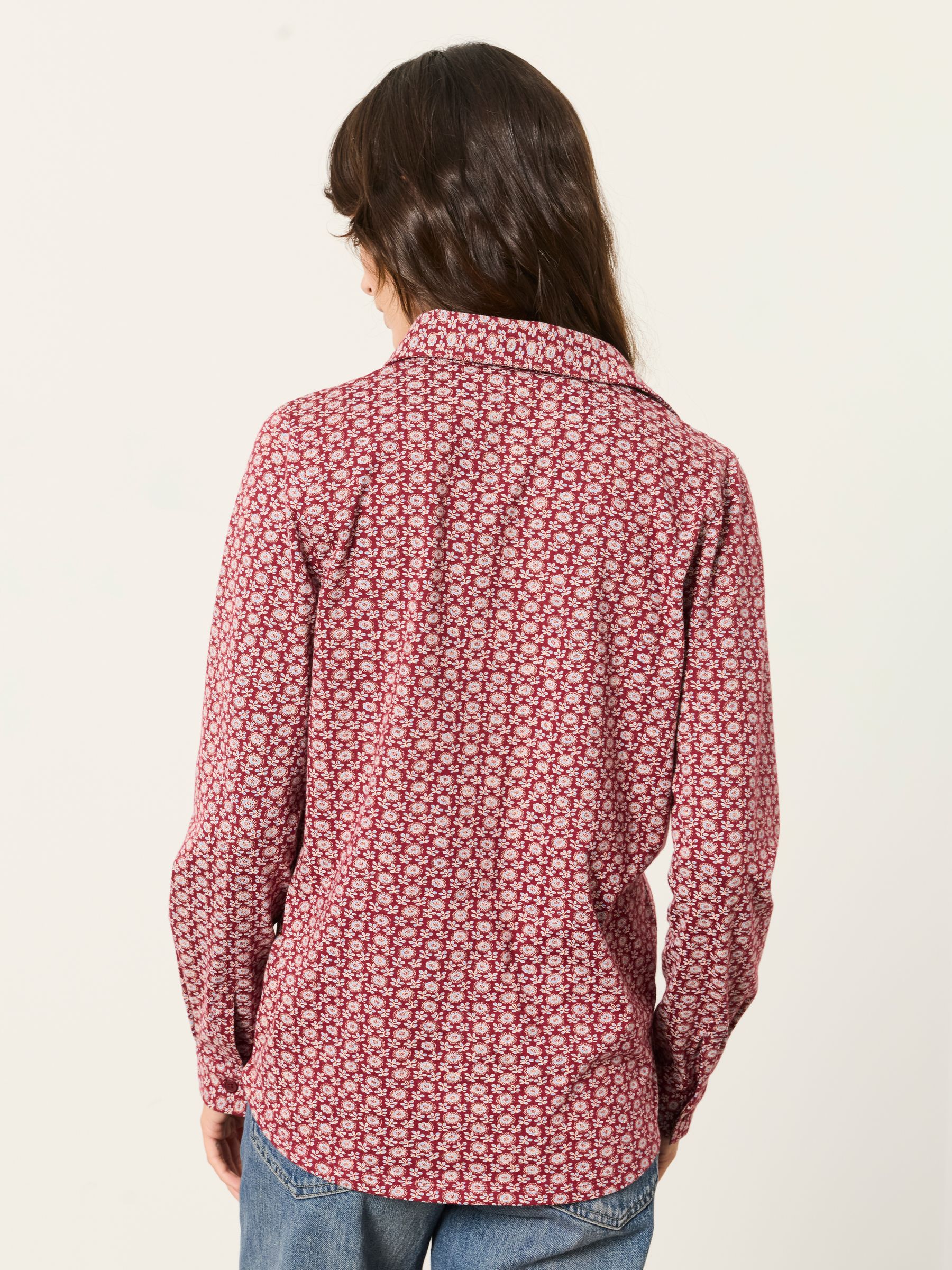 Selby Burgundy Red Folk Print Long Sleeve Jersey Shirt - Image 2 of 6