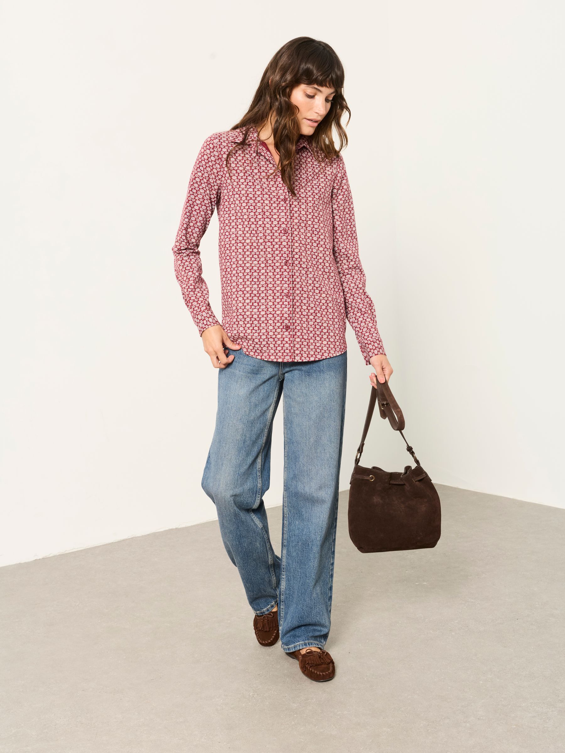 Selby Burgundy Red Folk Print Long Sleeve Jersey Shirt - Image 3 of 6