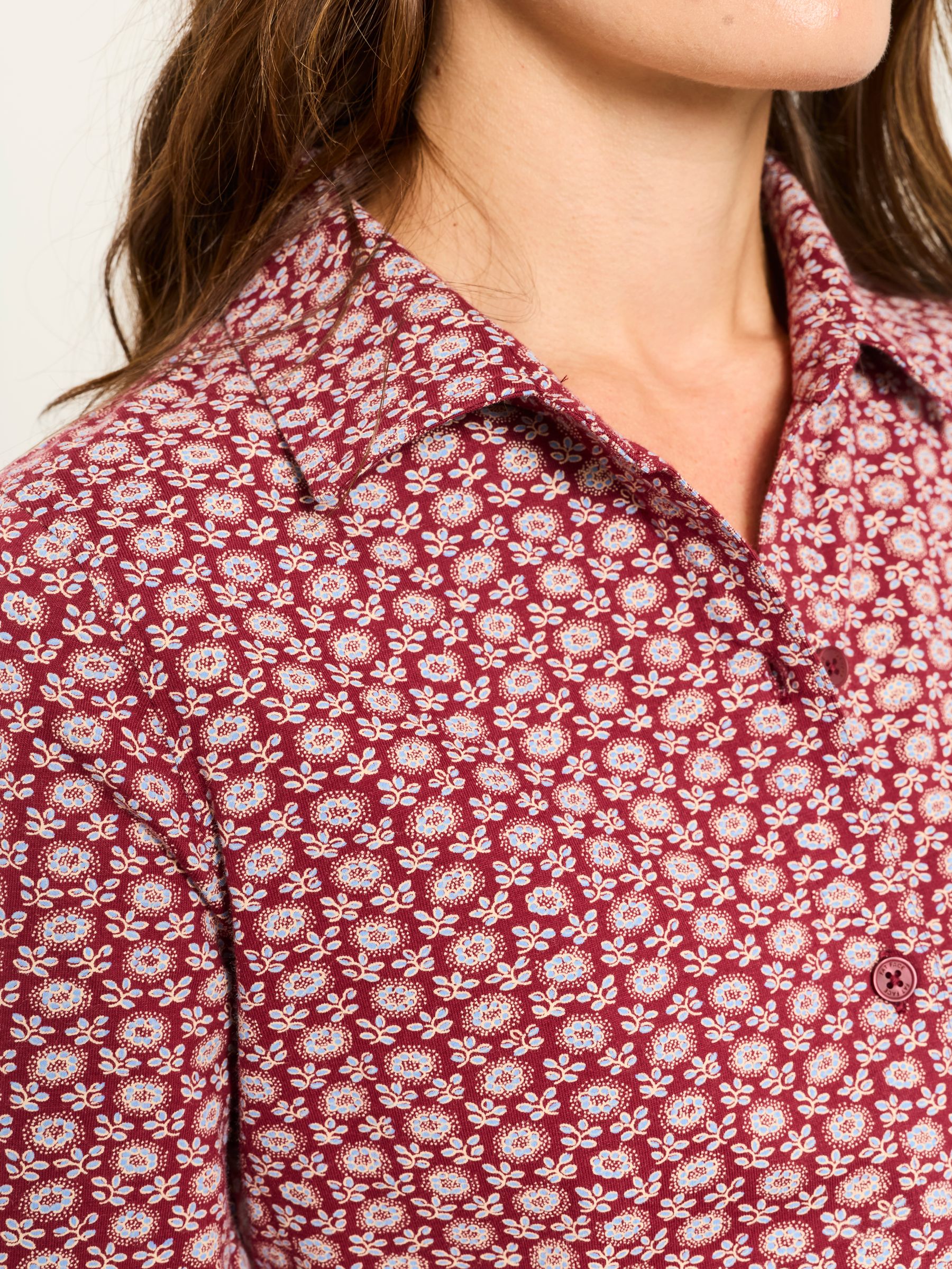Selby Burgundy Red Folk Print Long Sleeve Jersey Shirt - Image 4 of 6