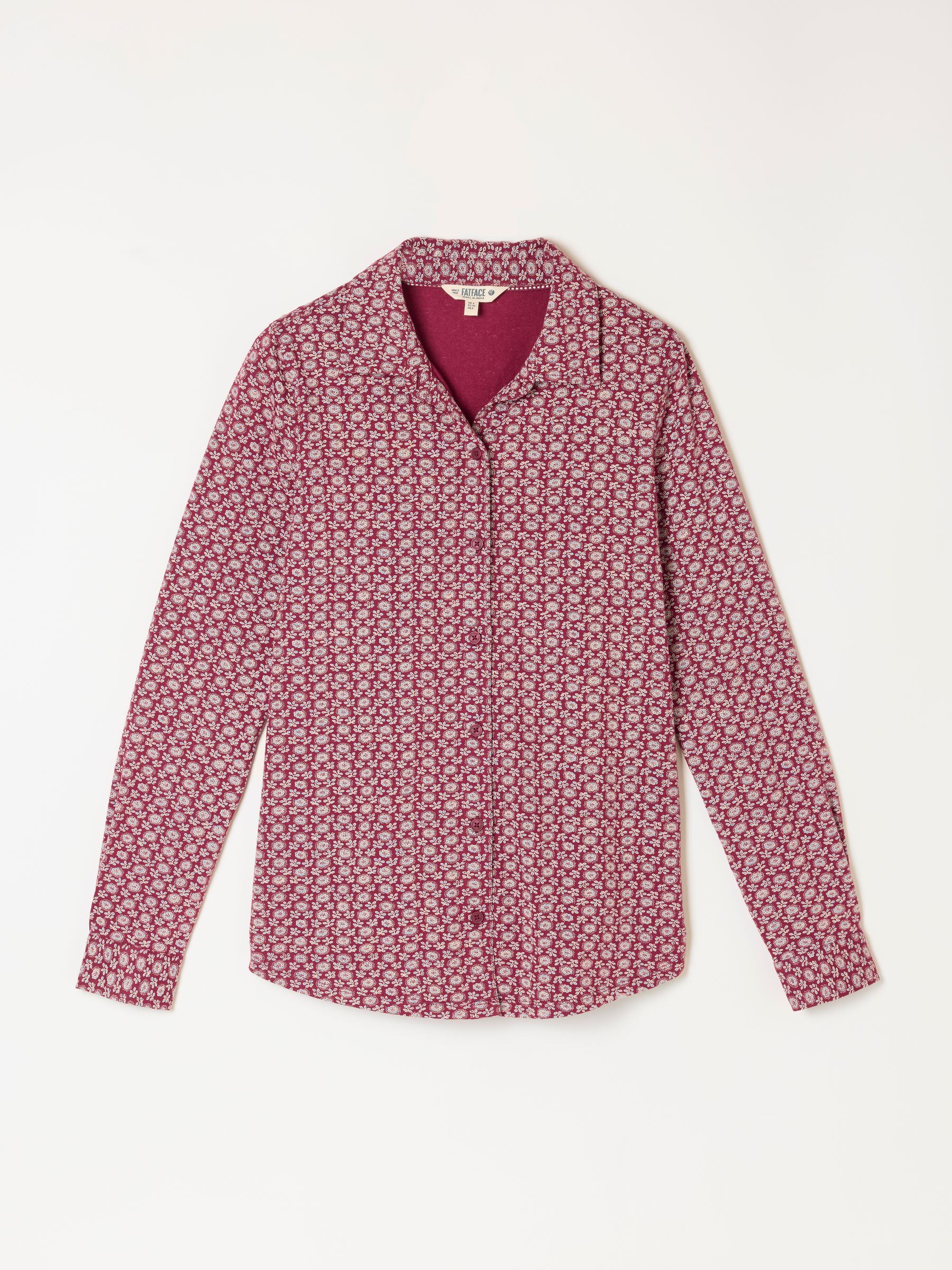 Selby Burgundy Red Folk Print Long Sleeve Jersey Shirt - Image 6 of 6