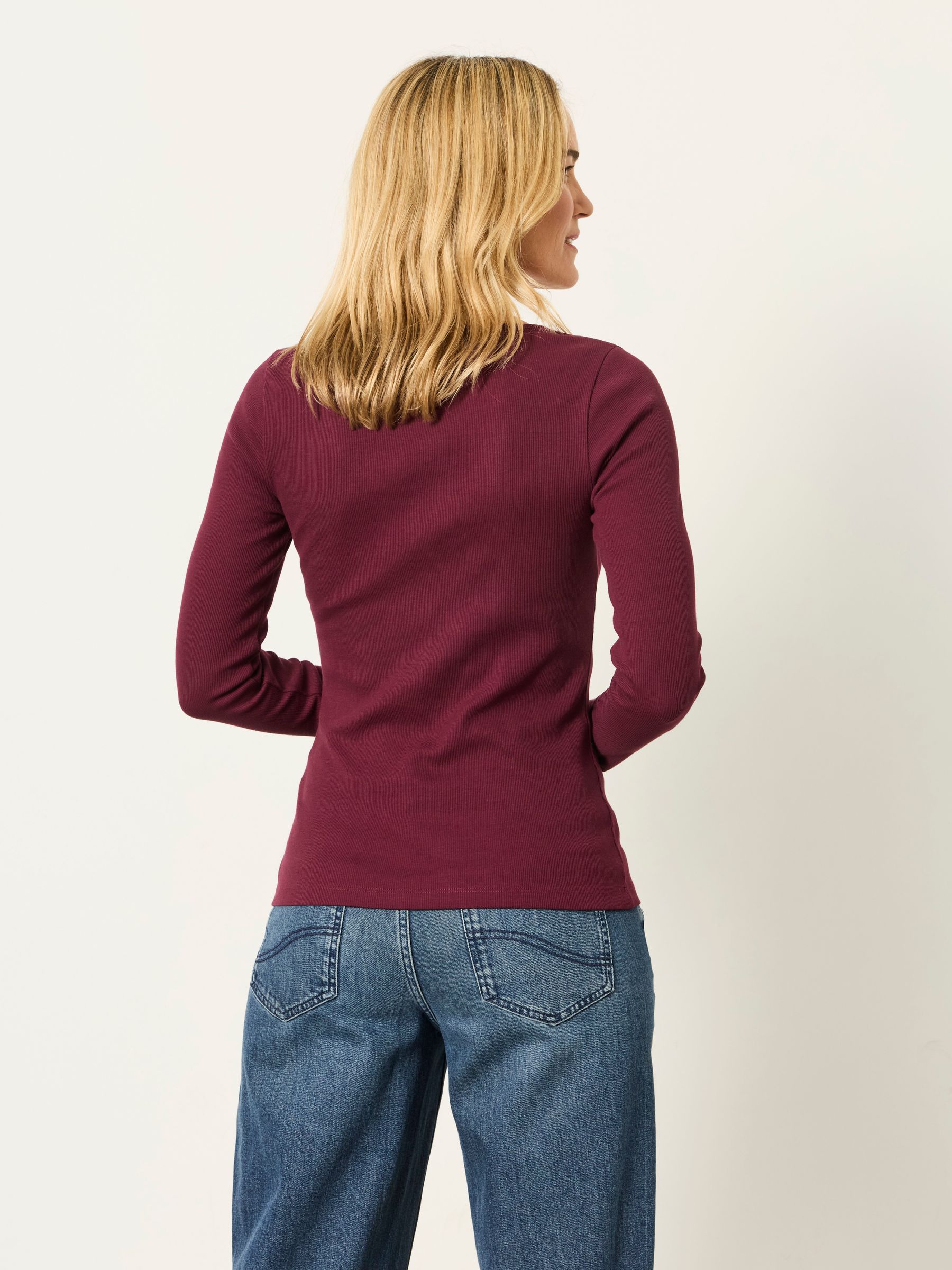 Bethan Plum Purple Button Ribbed Long Sleeve Top - Image 2 of 6