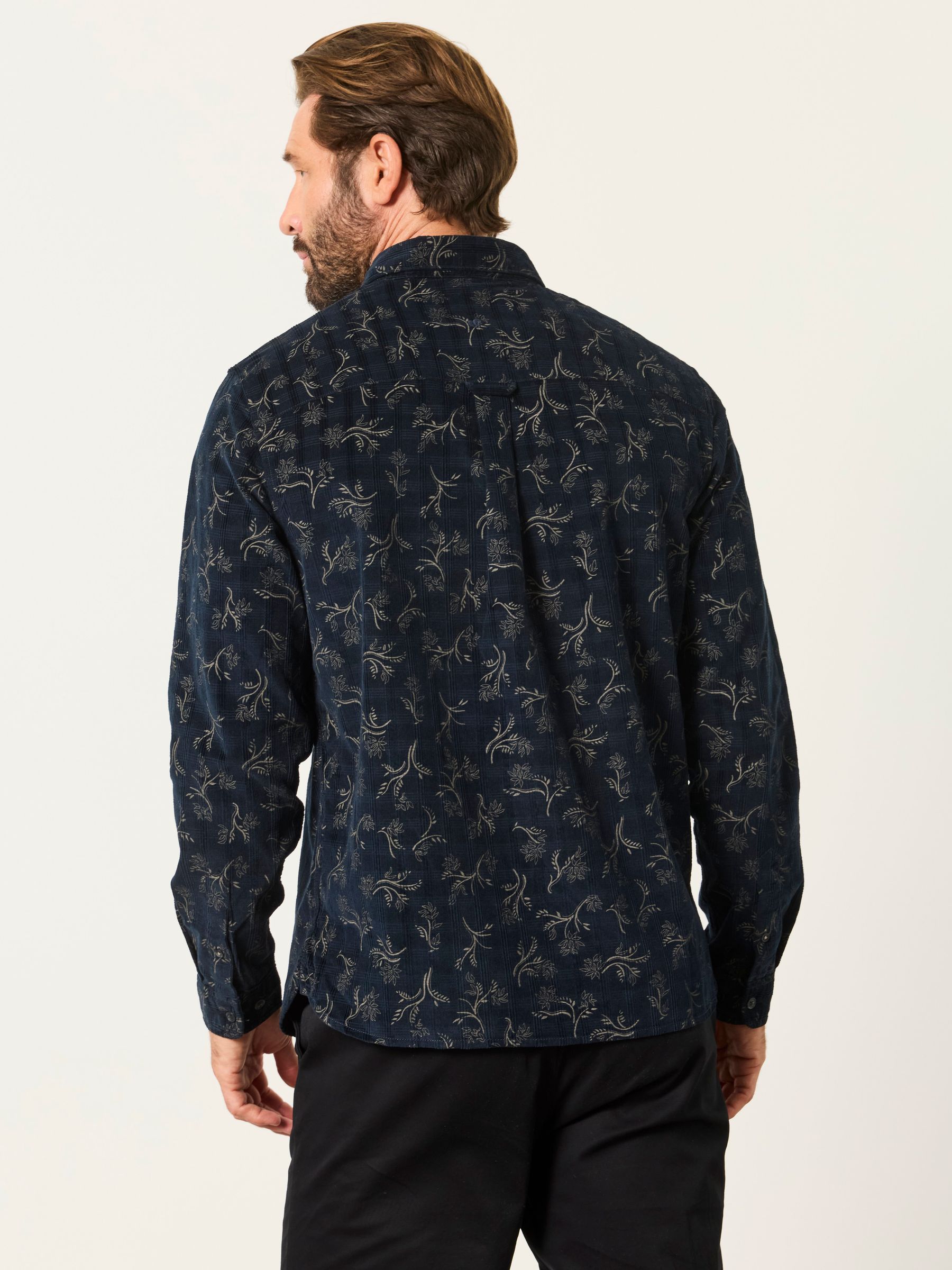 Navy Floral Print Long Sleeve Cord Shirt - Image 2 of 7 Navy Floral Print Long Sleeve Cord Shirt - Image 2 of 7