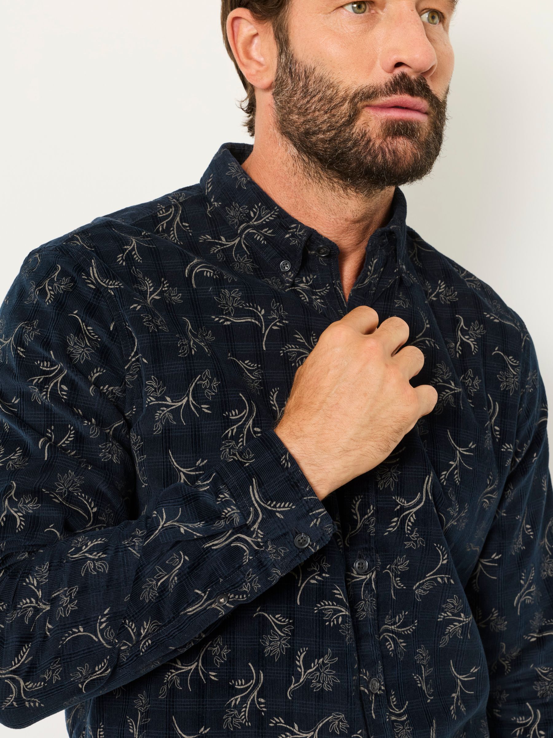 Navy Floral Print Long Sleeve Cord Shirt - Image 3 of 7