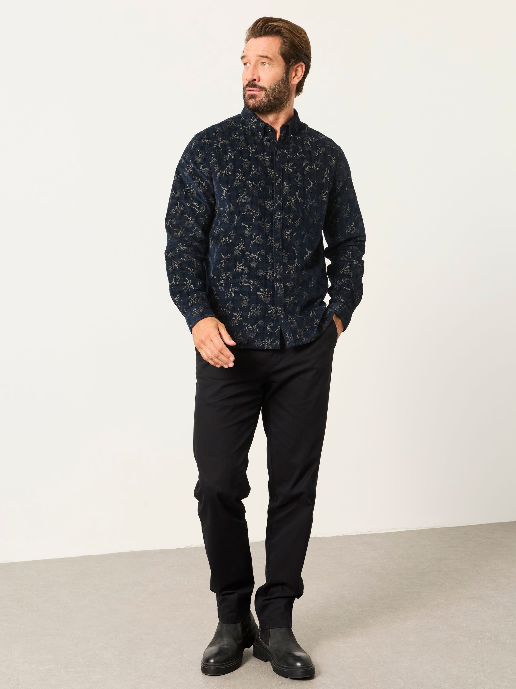 Navy Floral Print Long Sleeve Cord Shirt - Image 4 of 7