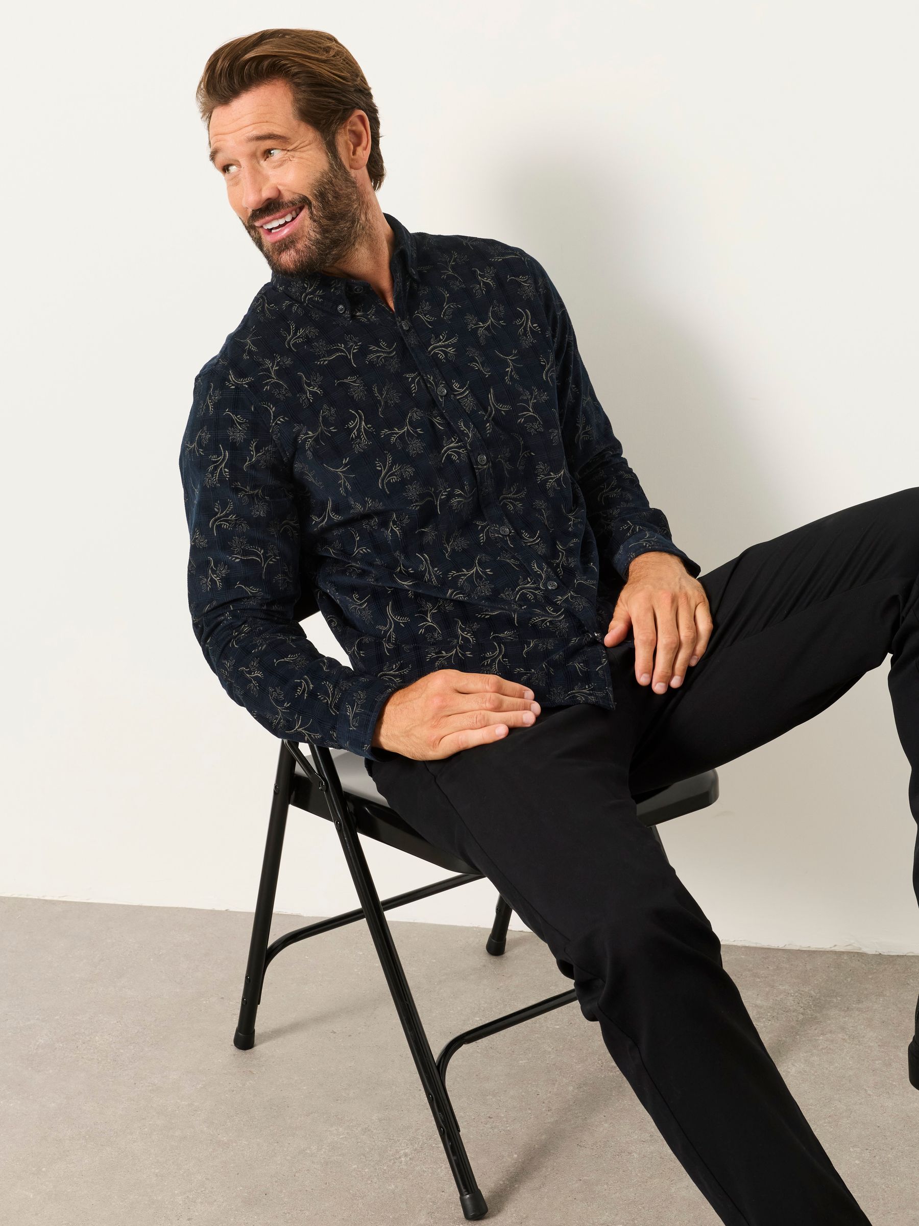 Navy Floral Print Long Sleeve Cord Shirt - Image 5 of 7