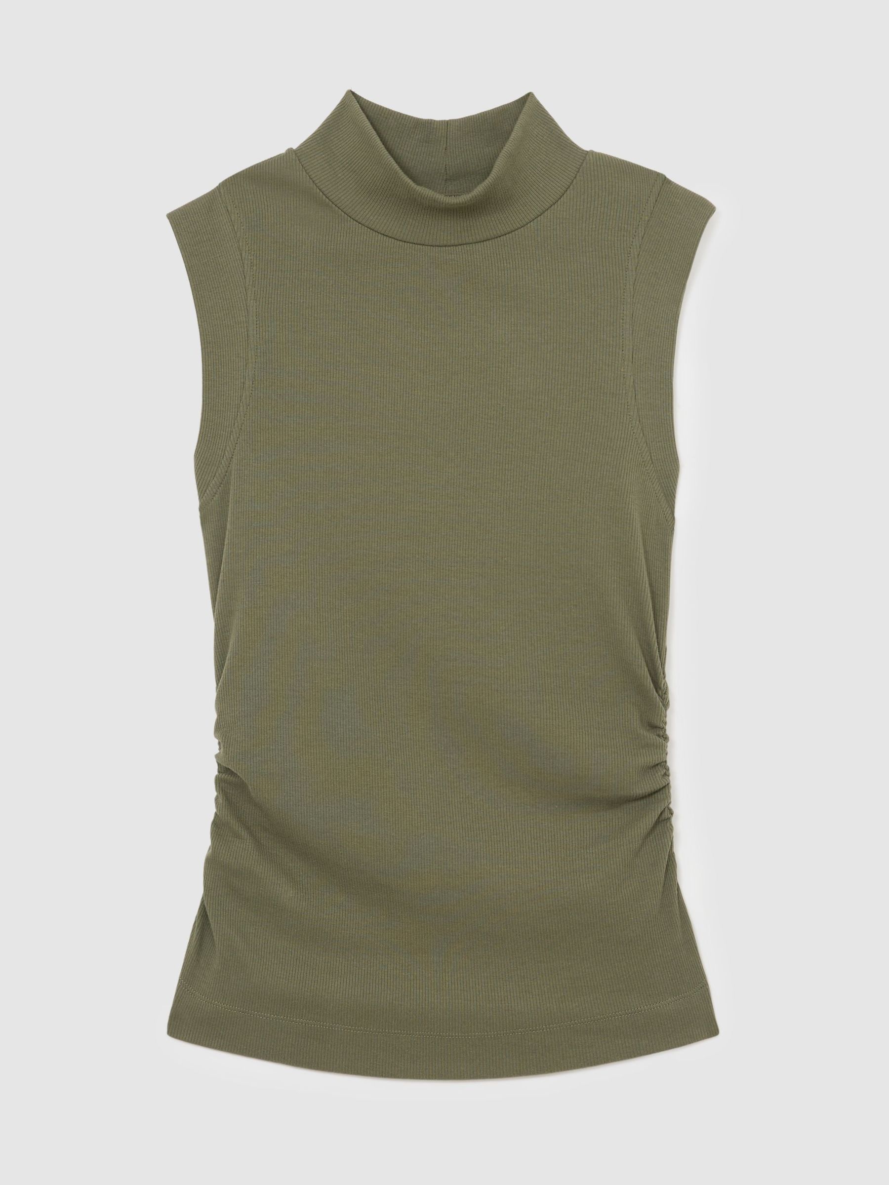 Stretch-Cotton High-Neck Vest in Khaki Green - image 1