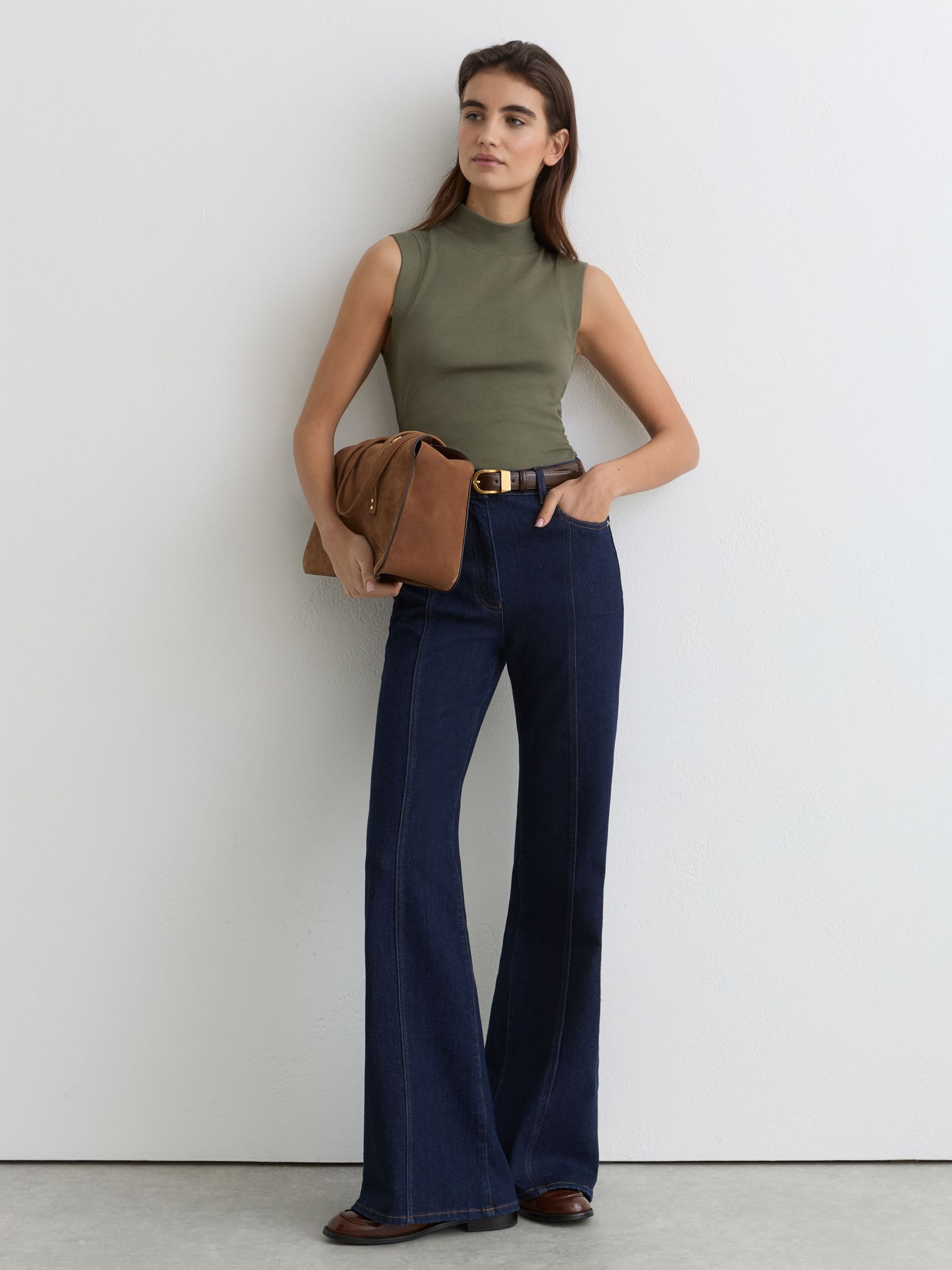 Stretch-Cotton High-Neck Vest in Khaki Green - image 5