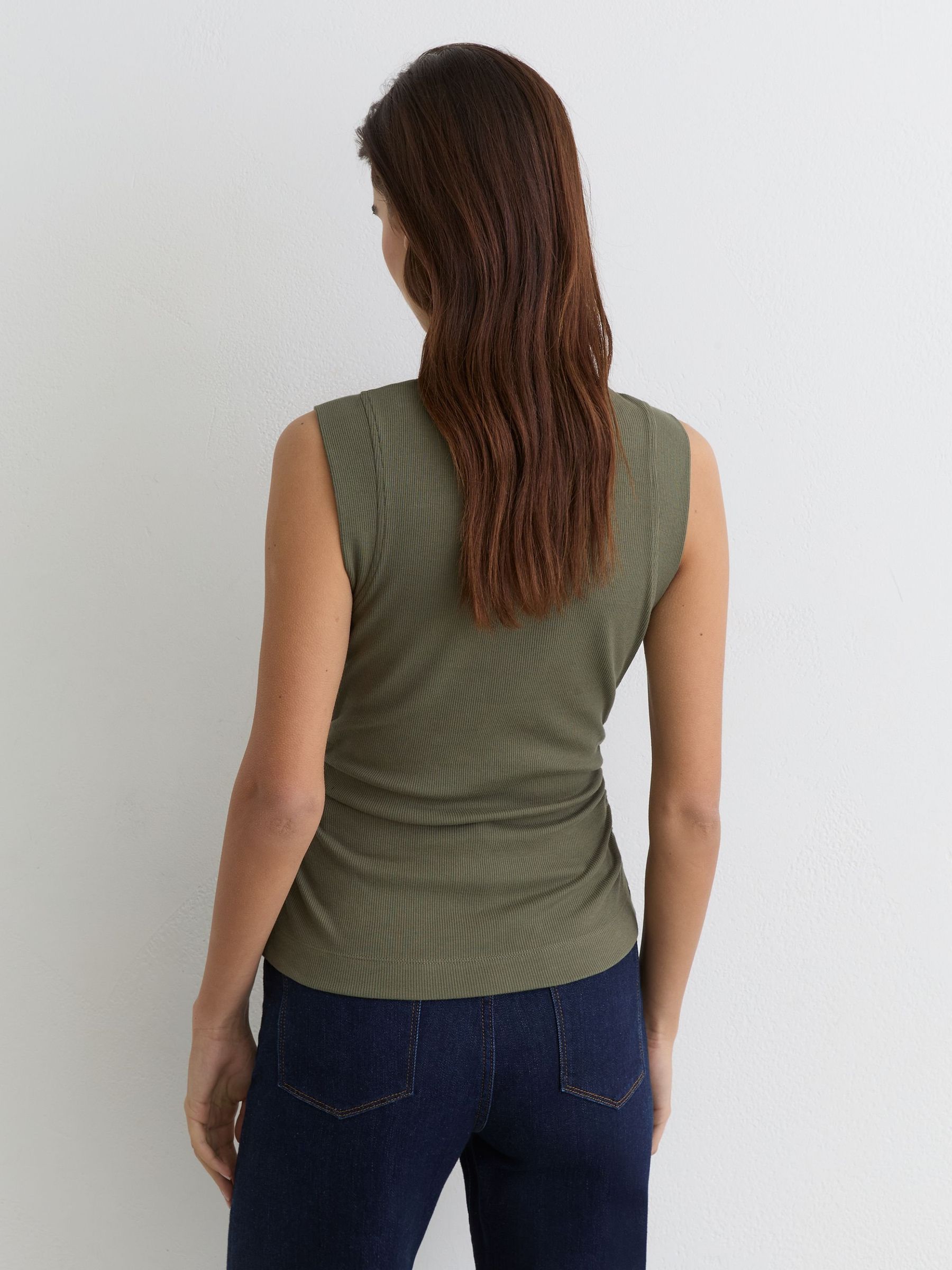 Stretch-Cotton High-Neck Vest in Khaki Green - image 3