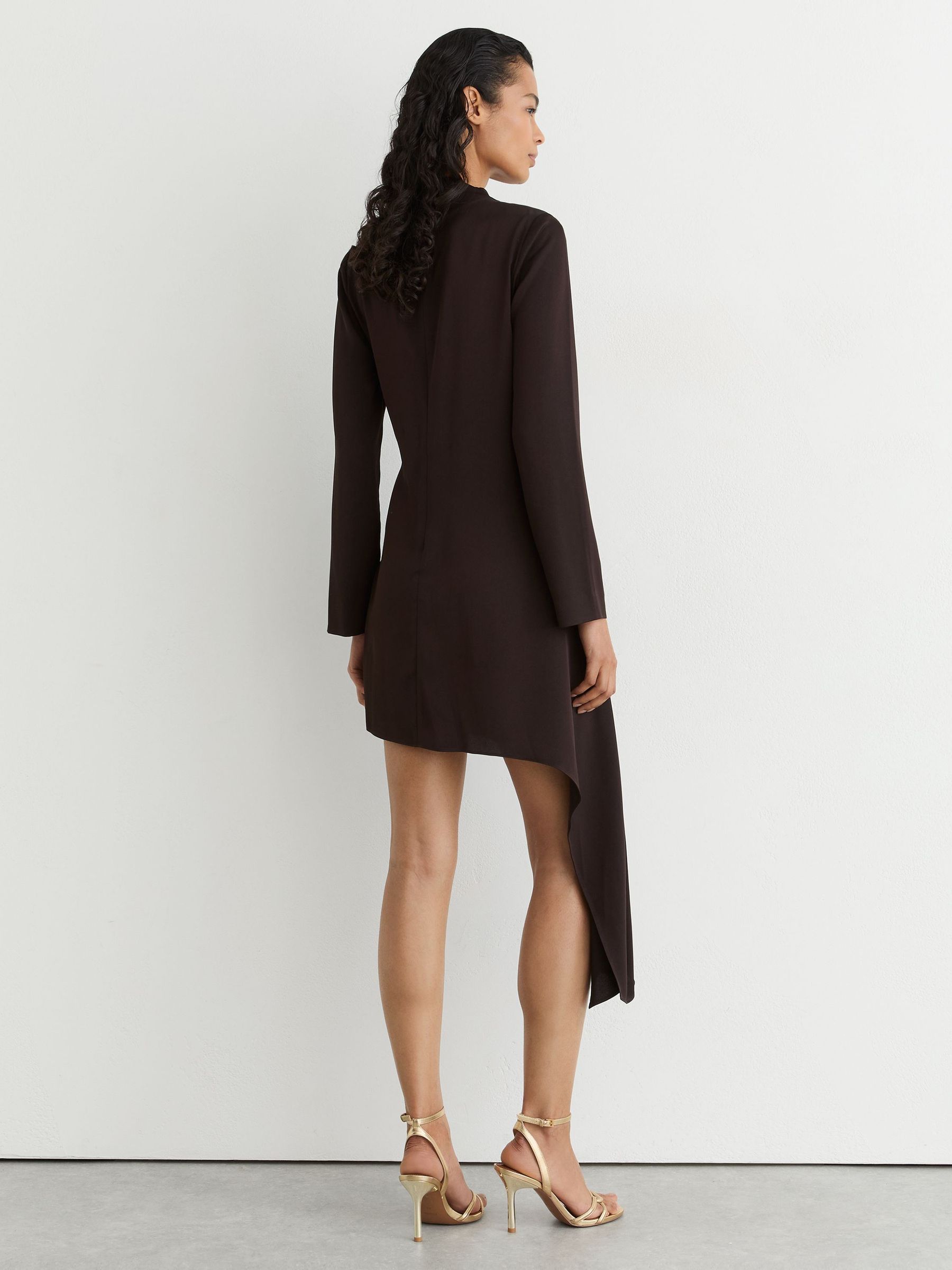 Draped Long-Sleeve Mini Dress in Grape Burgundy - Image 6 of 8