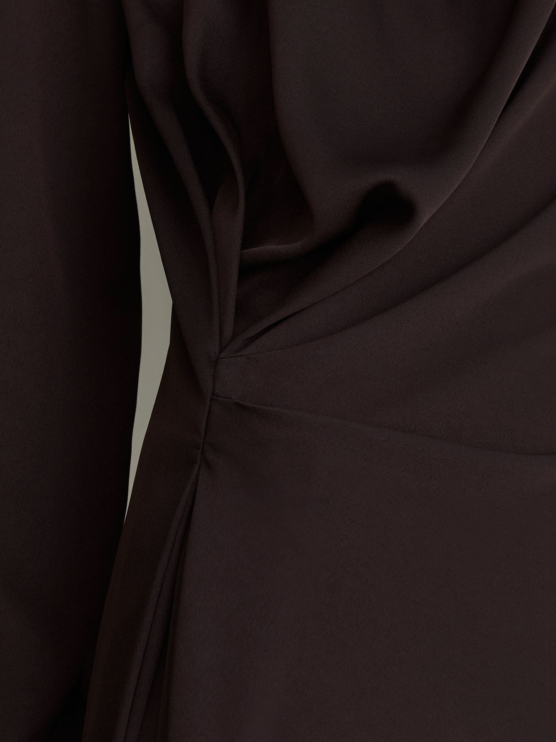 Draped Long-Sleeve Mini Dress in Grape Burgundy - Image 7 of 8