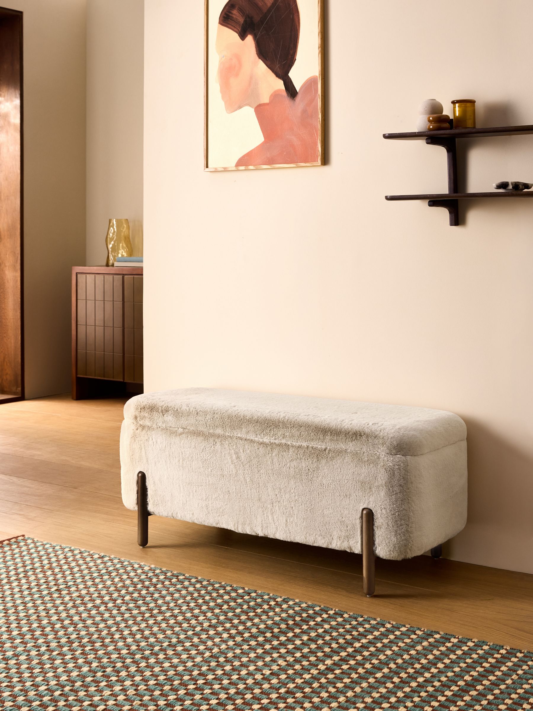 Asare Storage Ottoman Bench in Taupe Natural Arctic Faux Fur - Image 1 of 5