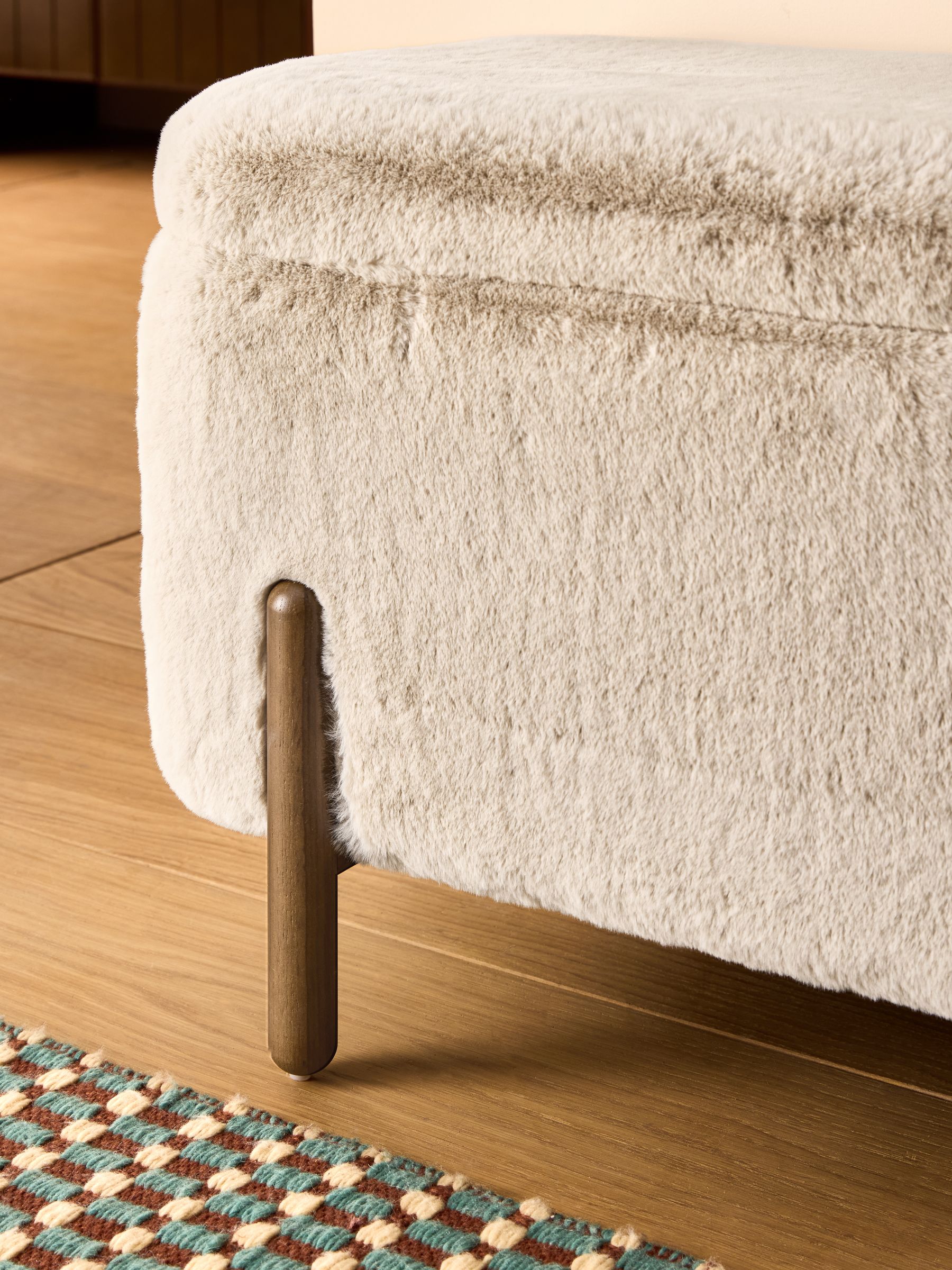 Asare Storage Ottoman Bench in Taupe Natural Arctic Faux Fur - Image 2 of 5 Asare Storage Ottoman Bench in Taupe Natural Arctic Faux Fur - Image 2 of 5
