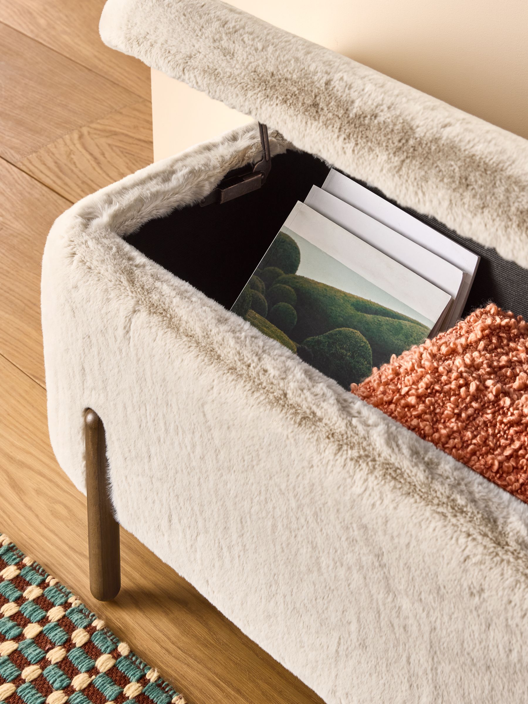 Asare Storage Ottoman Bench in Taupe Natural Arctic Faux Fur - Image 3 of 5