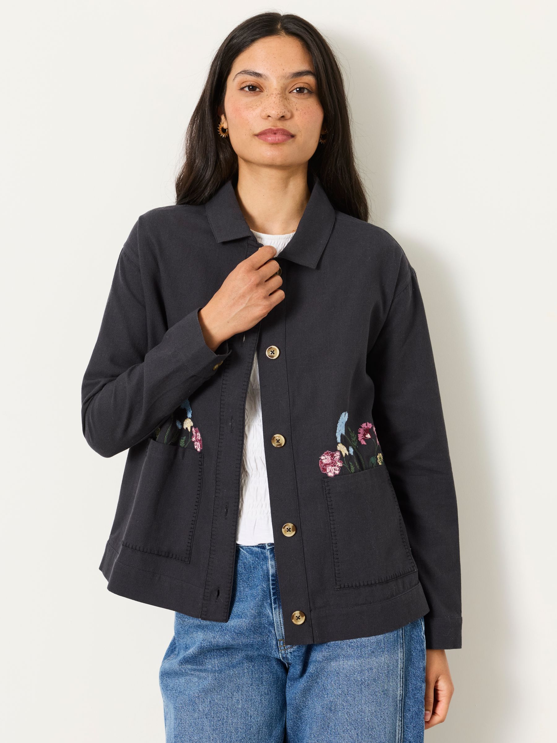 Isabelle Charcoal Grey Petite Embroidered Jacket - Image 1 of 6