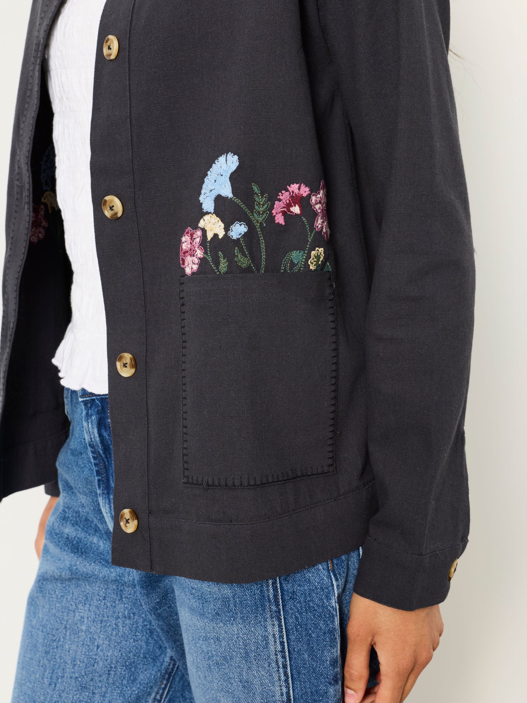Isabelle Charcoal Grey Petite Embroidered Jacket - Image 4 of 6