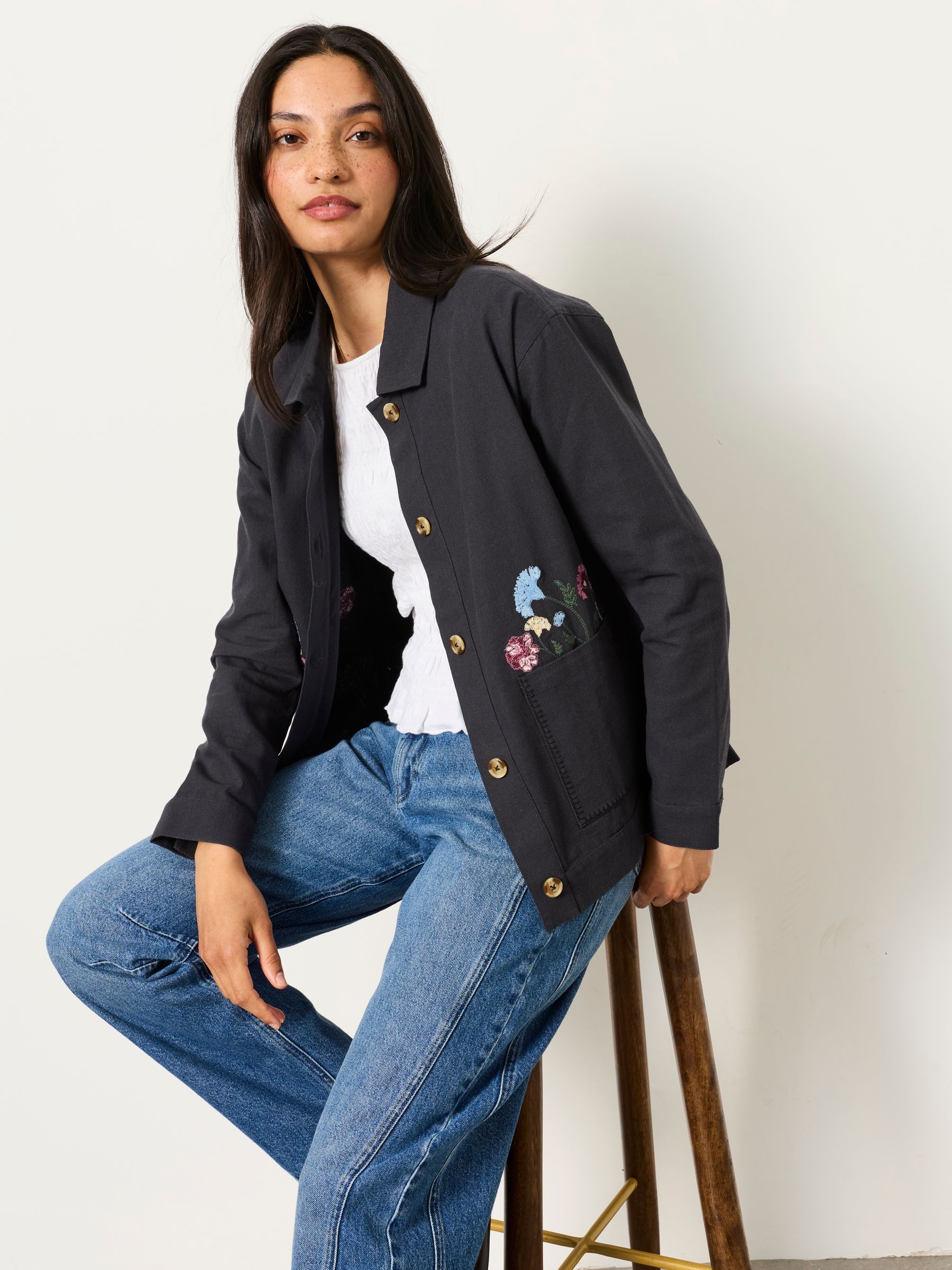 Isabelle Charcoal Grey Petite Embroidered Jacket - Image 5 of 6