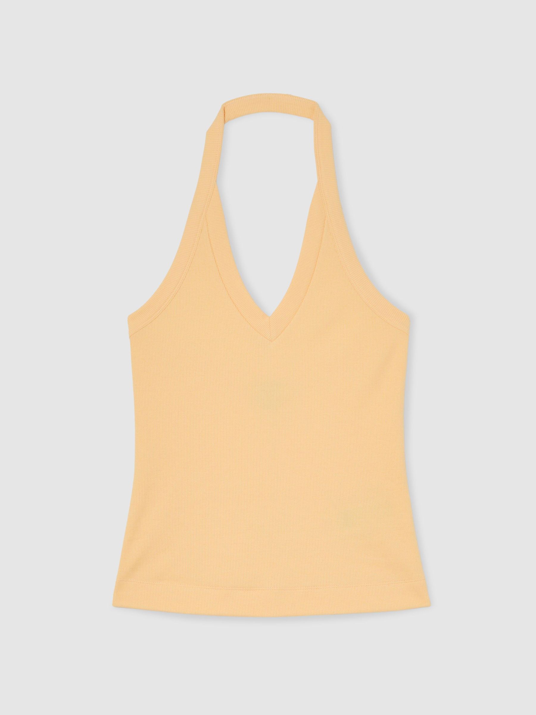 Stretch-Cotton Ribbed Halterneck Vest in Yellow - image 1