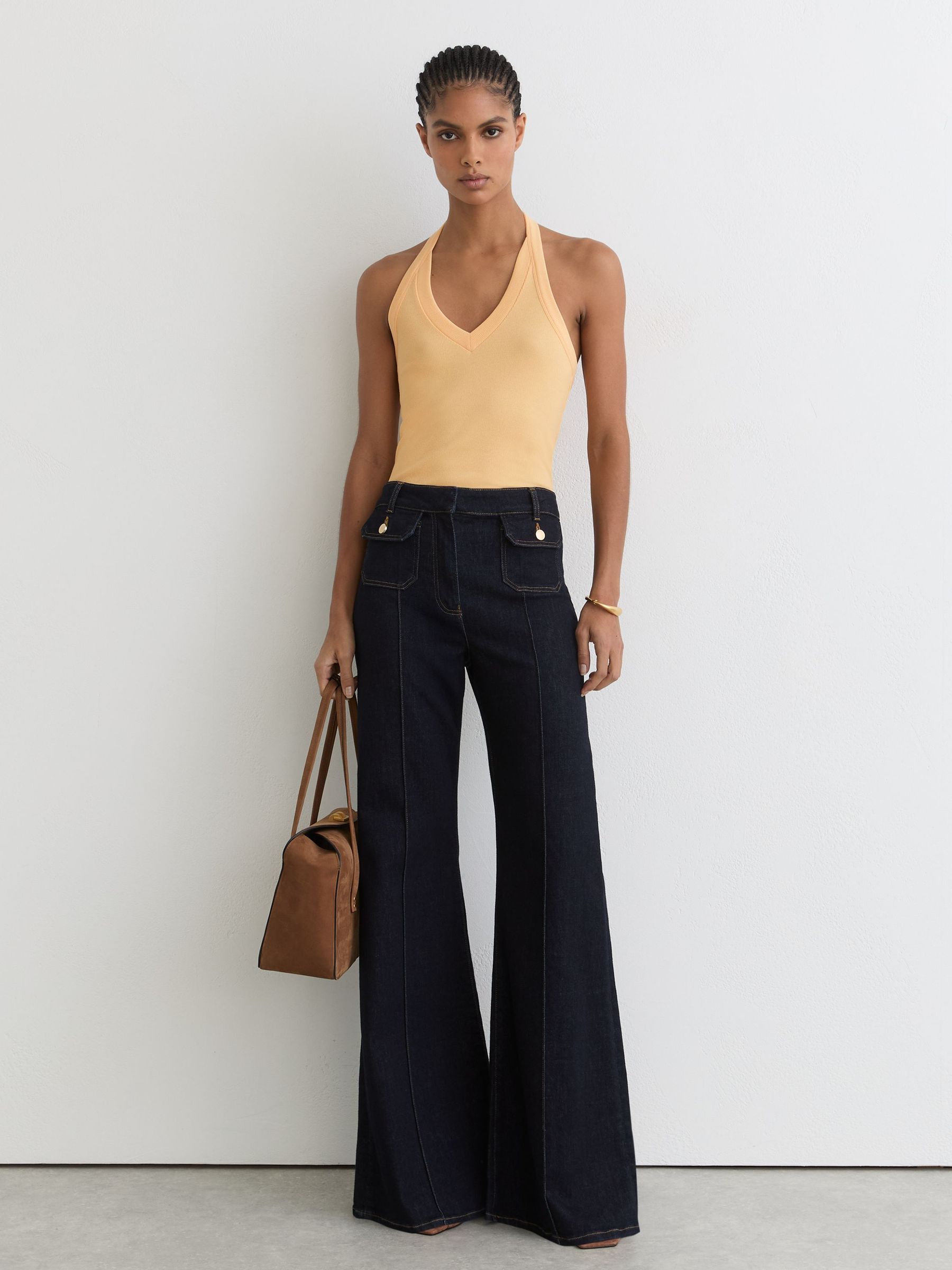 Stretch-Cotton Ribbed Halterneck Vest in Yellow - image 4