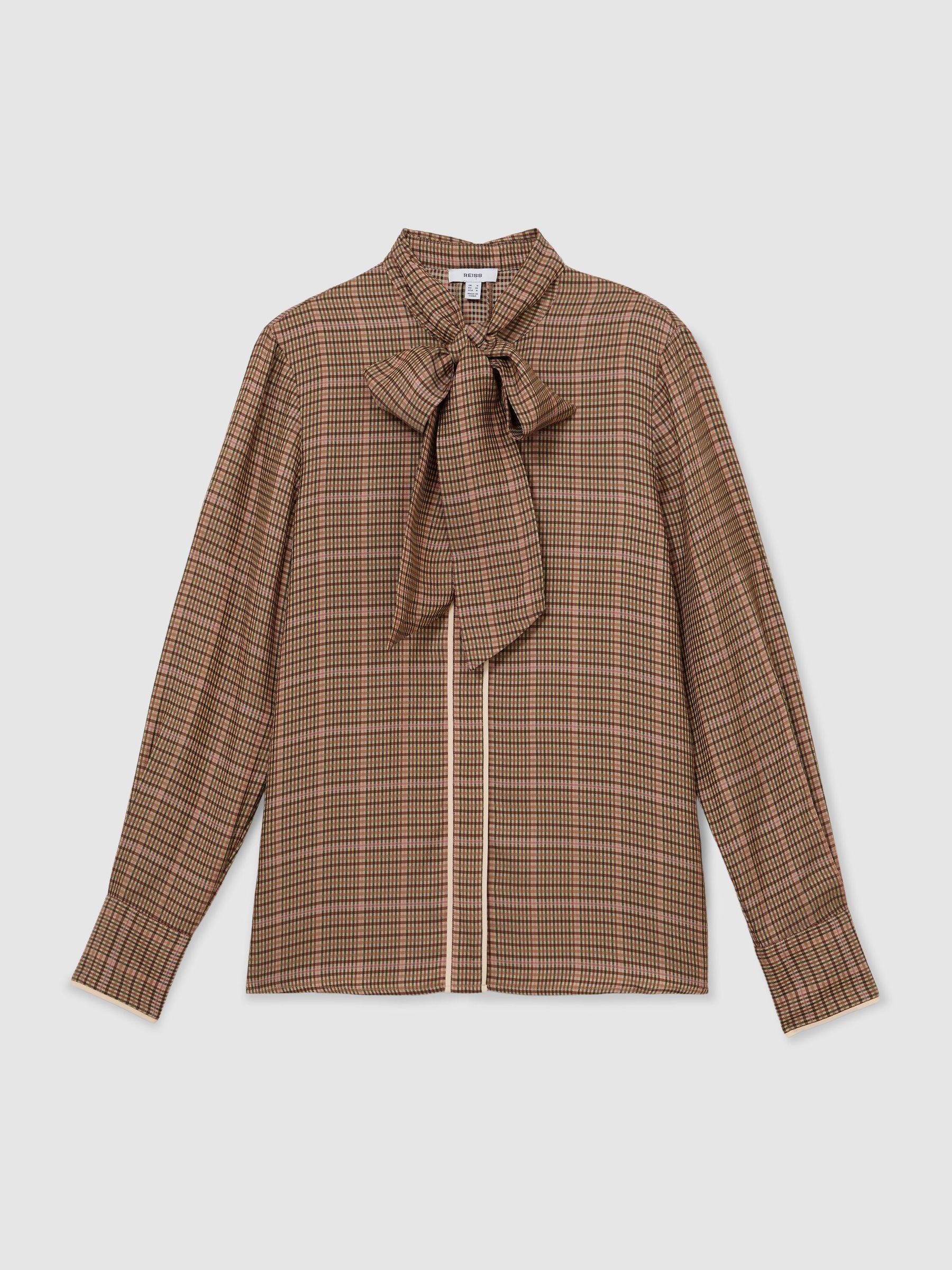 Check Tie-Neck Blouse in Neutral - Image 2 of 7