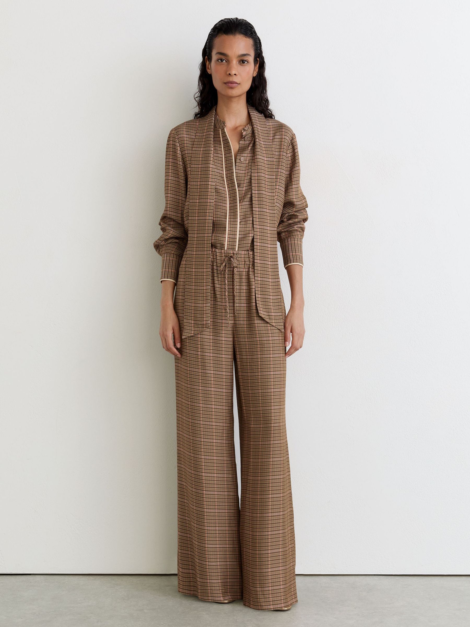 Check Tie-Neck Blouse in Neutral - Image 3 of 7