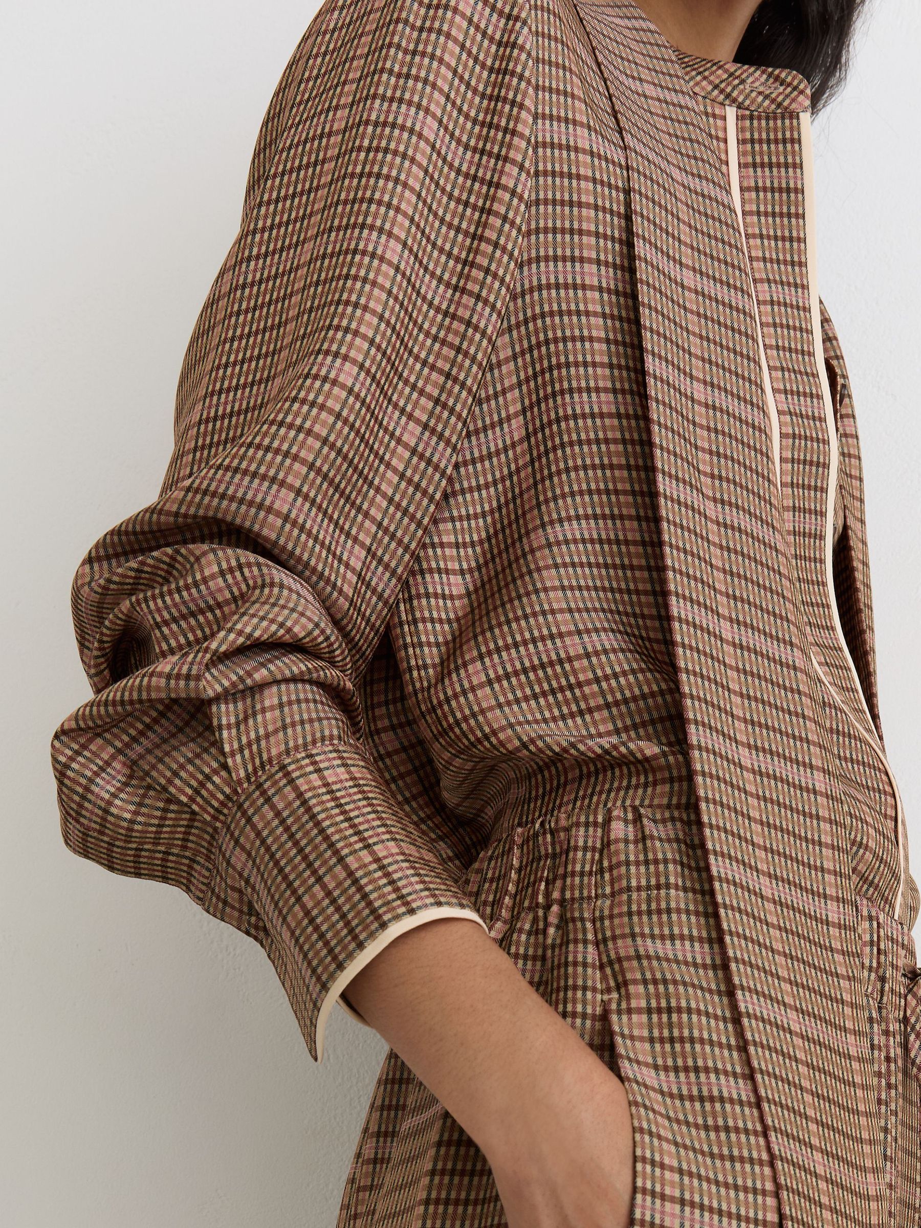 Check Tie-Neck Blouse in Neutral - Image 4 of 7