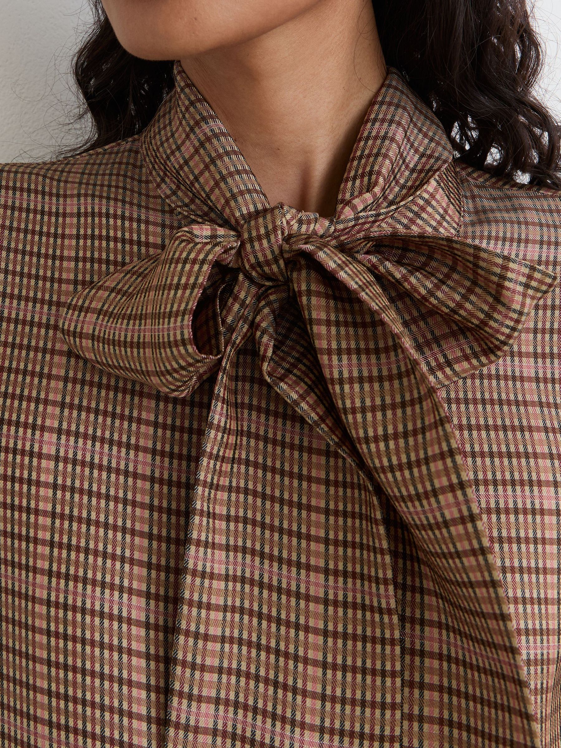 Check Tie-Neck Blouse in Neutral - Image 6 of 7