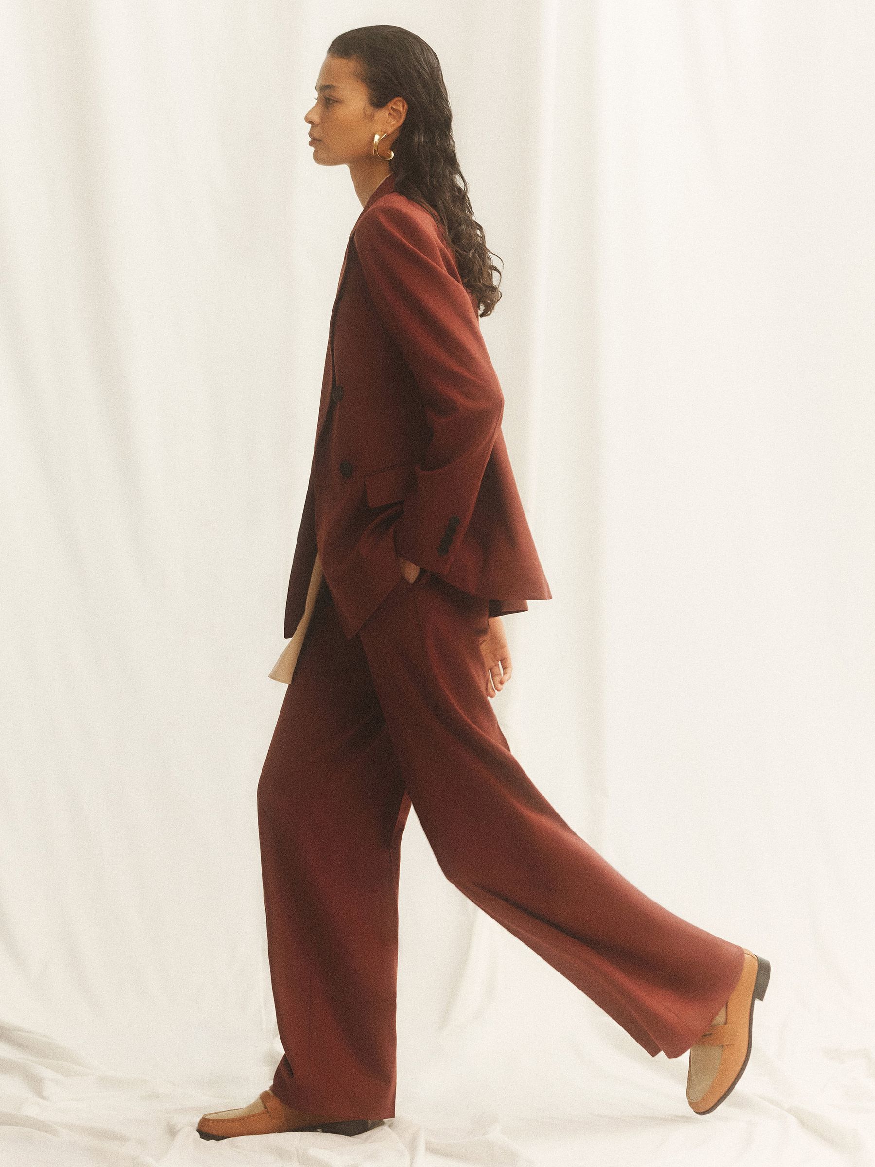 Wool-Blend Wide-Leg Suit Trousers in Brick Red - Image 3 of 10