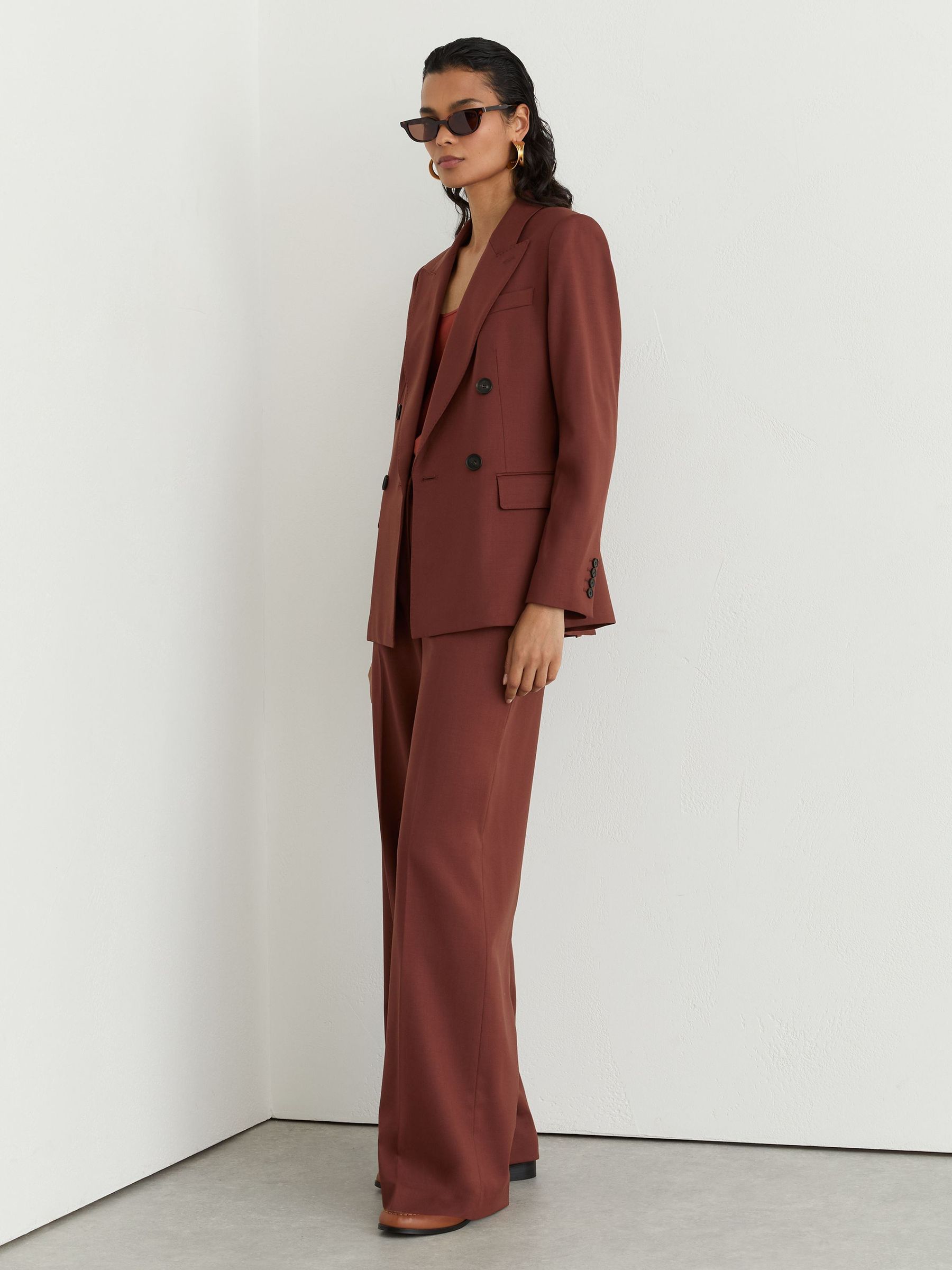 Wool-Blend Wide-Leg Suit Trousers in Brick Red - Image 6 of 10