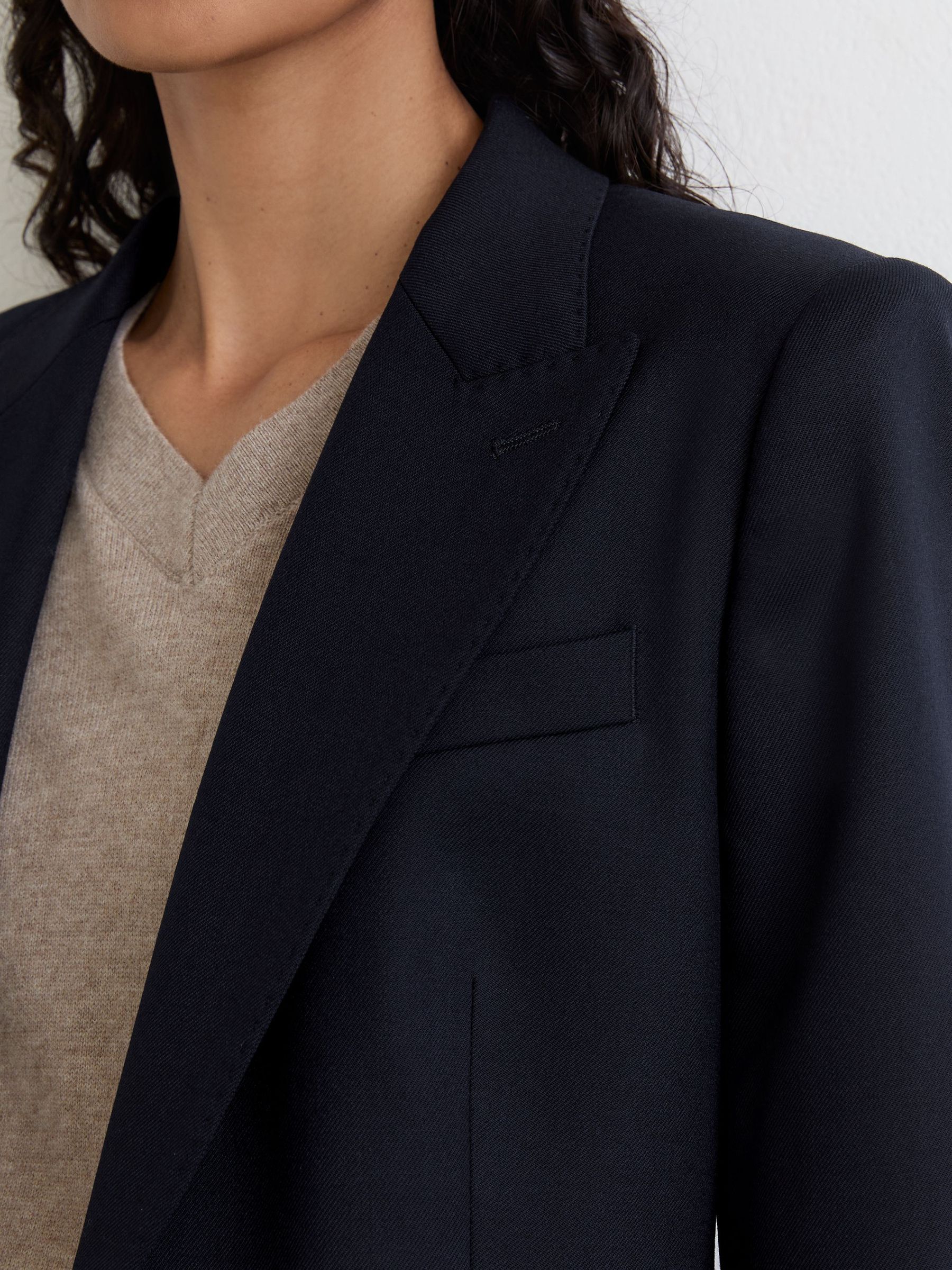 Petite Wool-Blend Single-Breasted Suit Blazer in Navy - Image 7 of 10