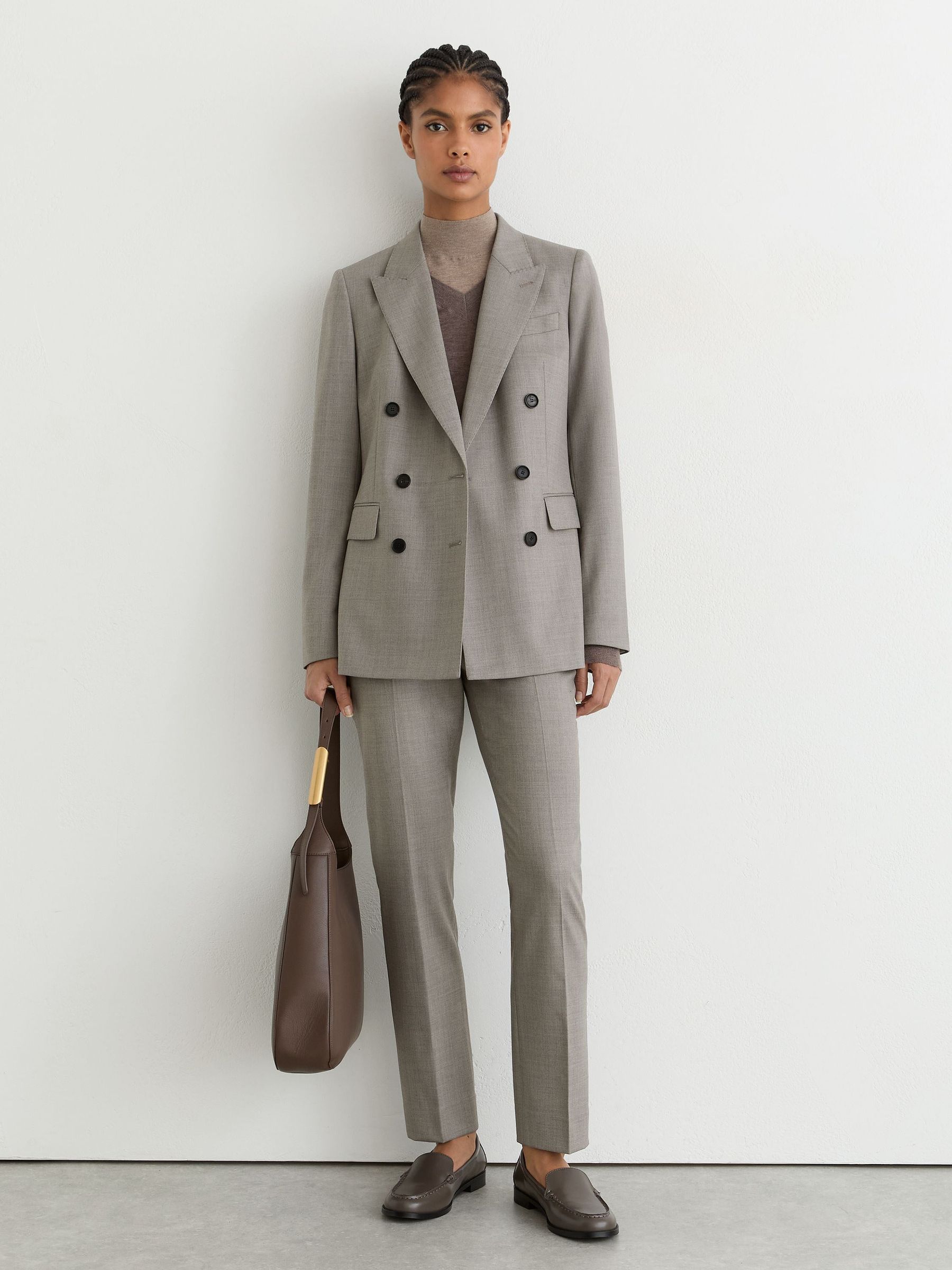 Petite Wool-Blend Slim-Leg Trousers in Light Grey - Obrázek 1 z 9