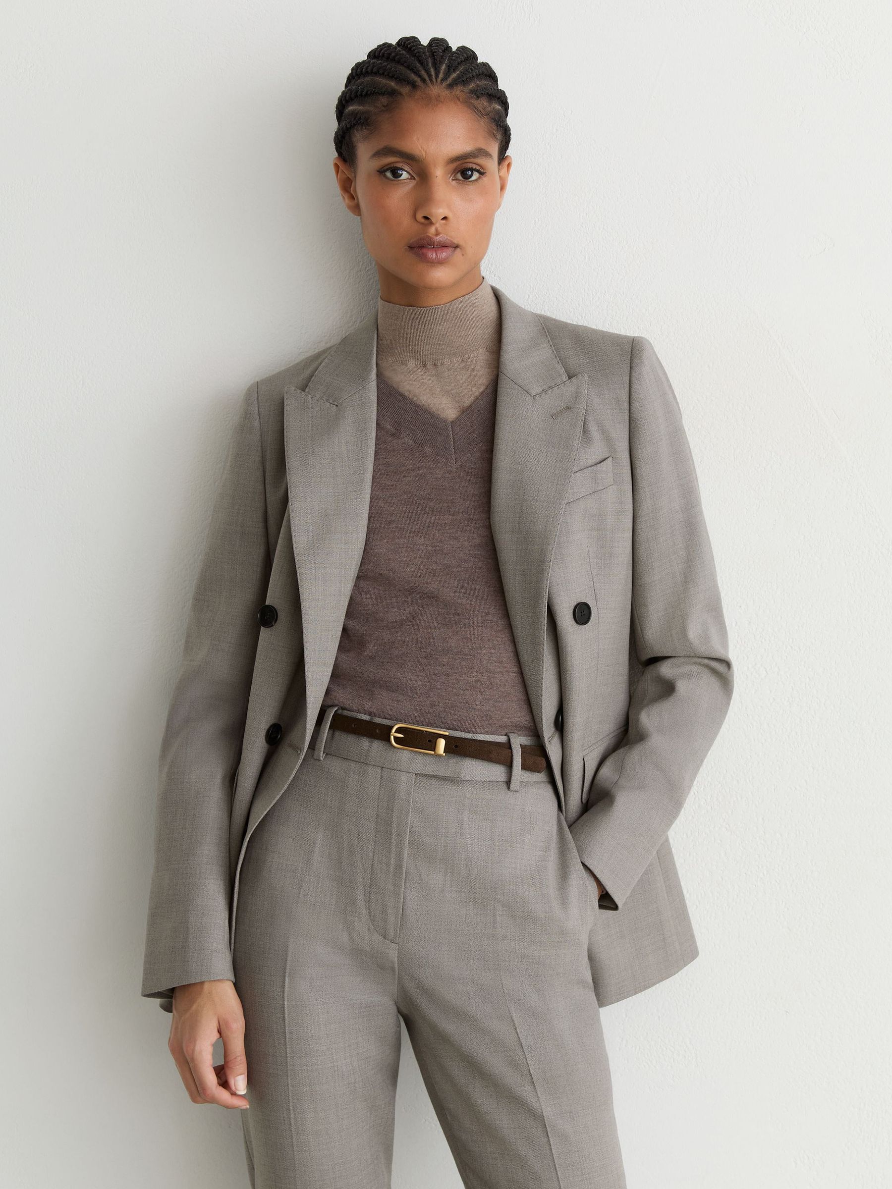 Petite Wool-Blend Slim-Leg Trousers in Light Grey - Obrázek 6 z 9