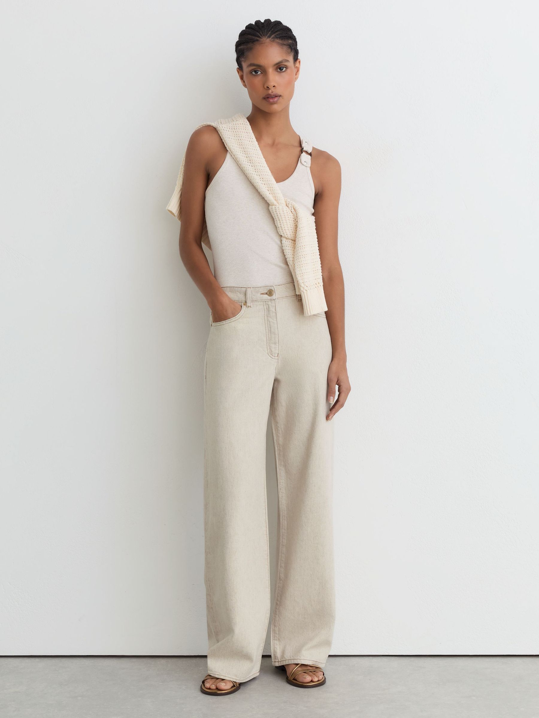 Petite Wide-Leg Jeans with Hemp in Cream - image 4