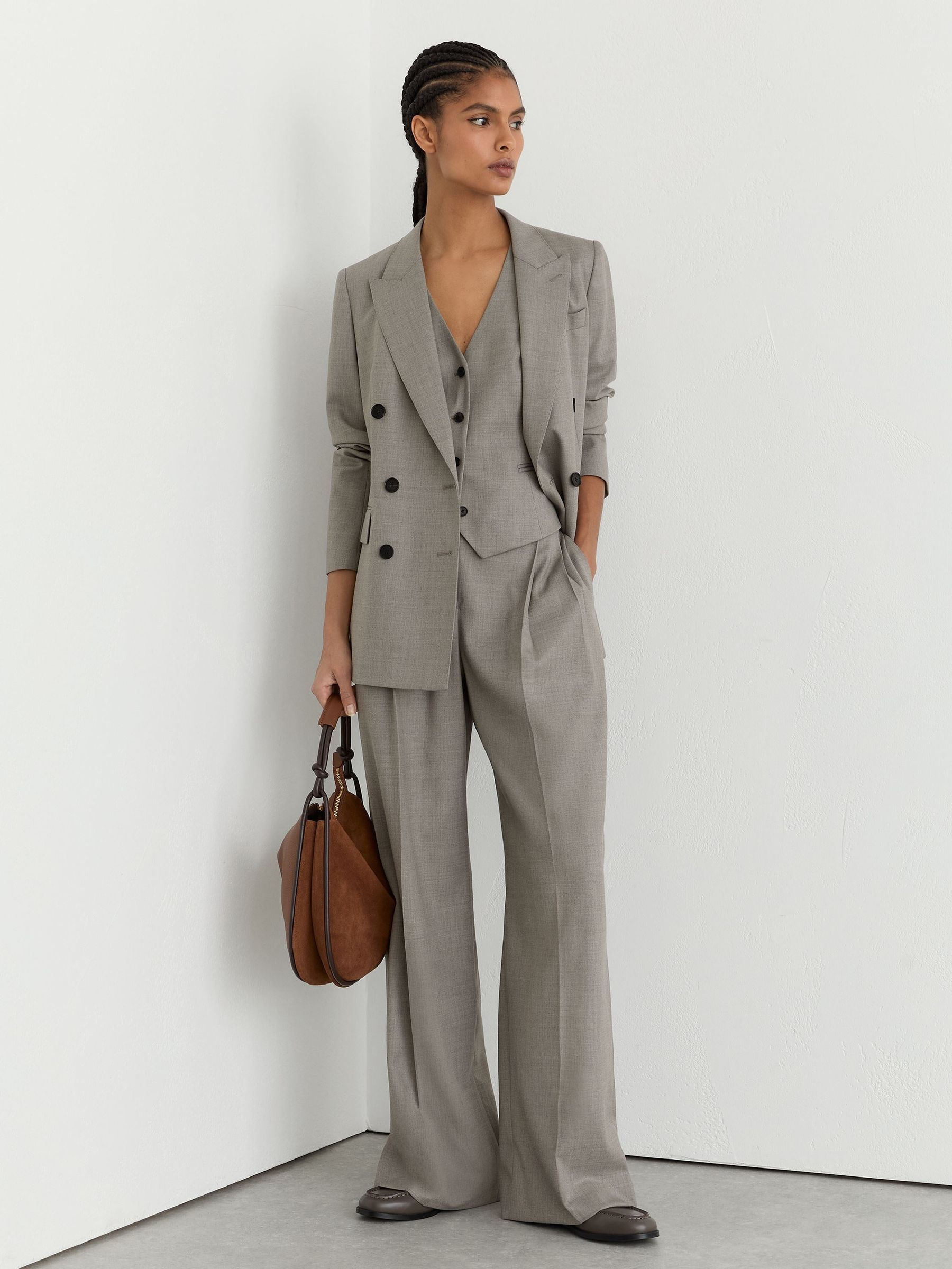 Wool-Blend Tailored Waistcoat in Light Grey - Image 3 of 10