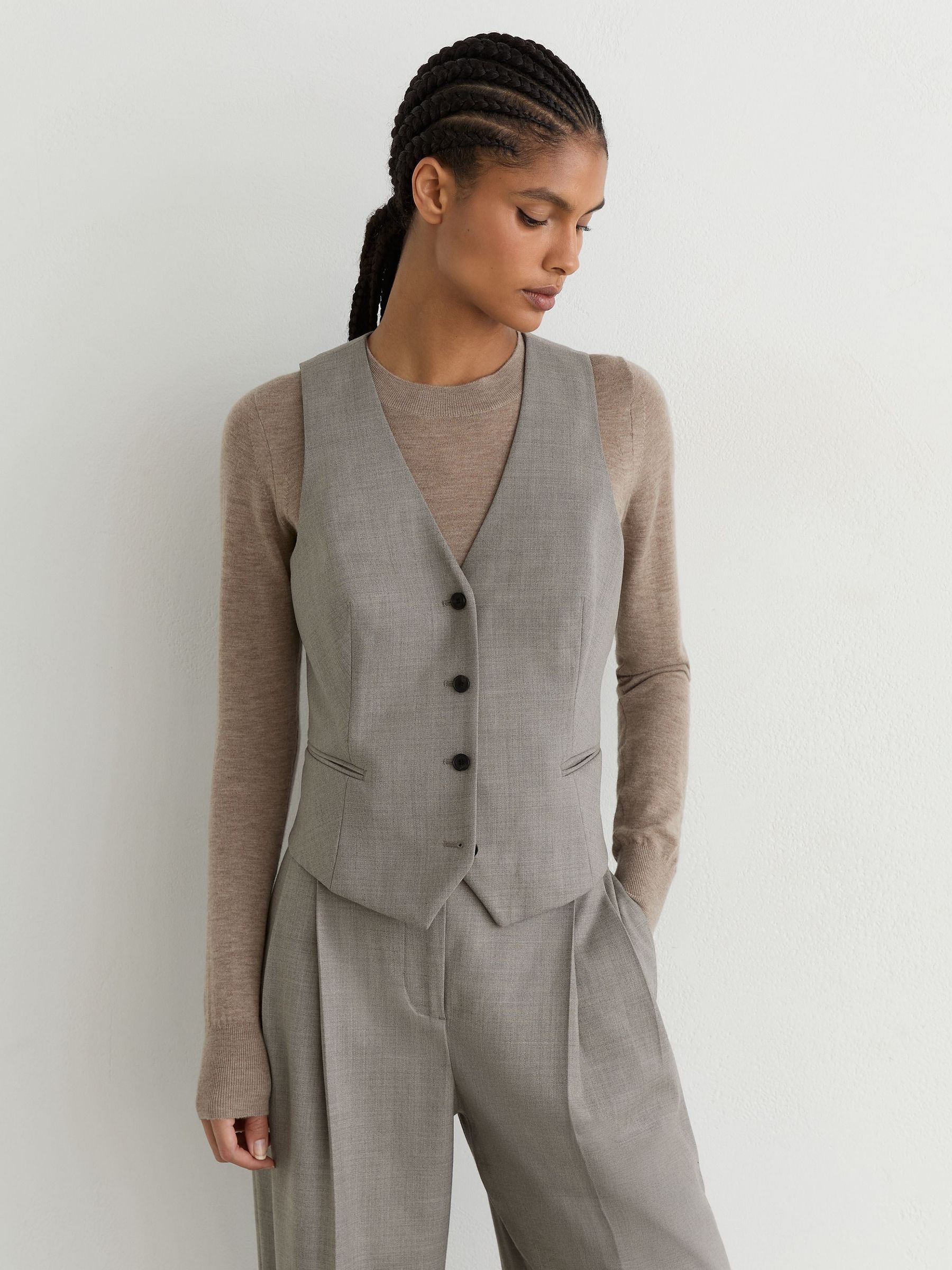 Wool-Blend Tailored Waistcoat in Light Grey - Image 7 of 10