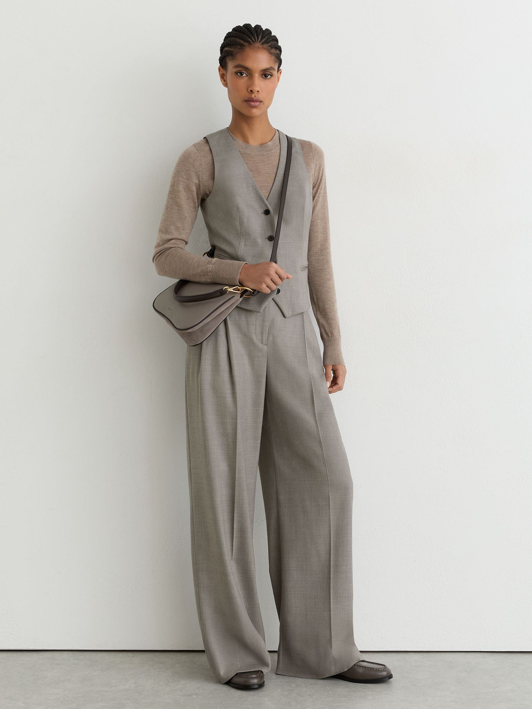 Wool-Blend Tailored Waistcoat in Light Grey - Image 8 of 10