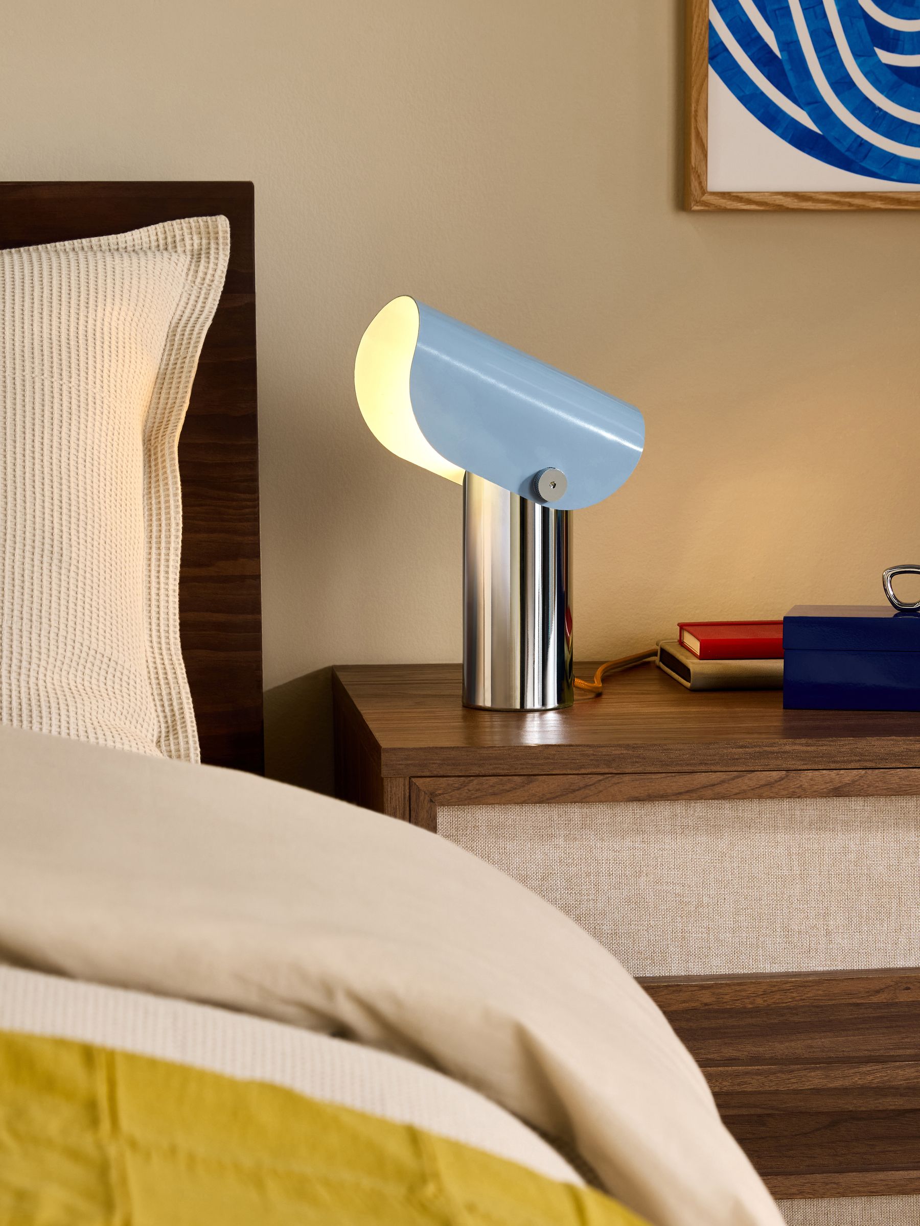 Curve Table Lamp in Chrome & Blue - Image 1 of 5