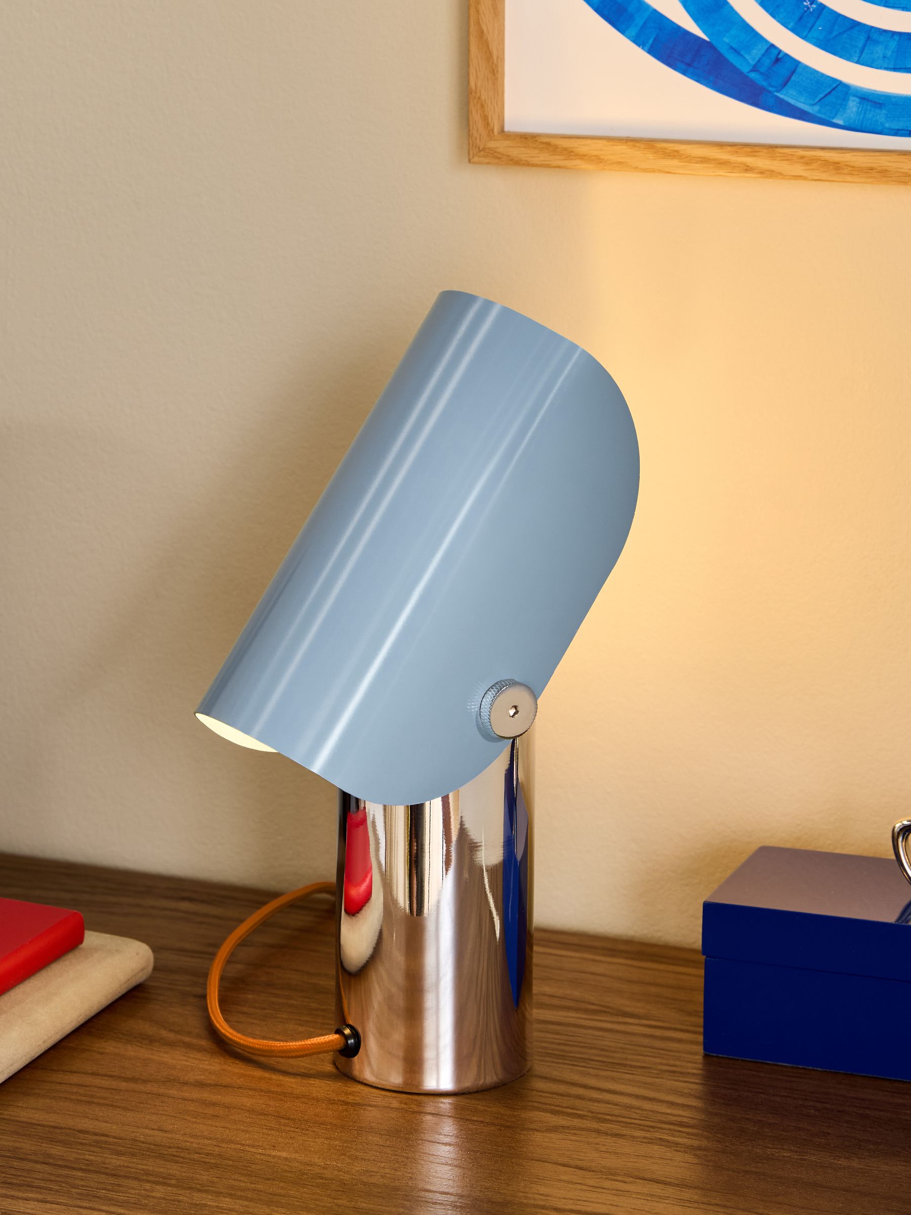 Curve Table Lamp in Chrome & Blue - Image 2 of 5