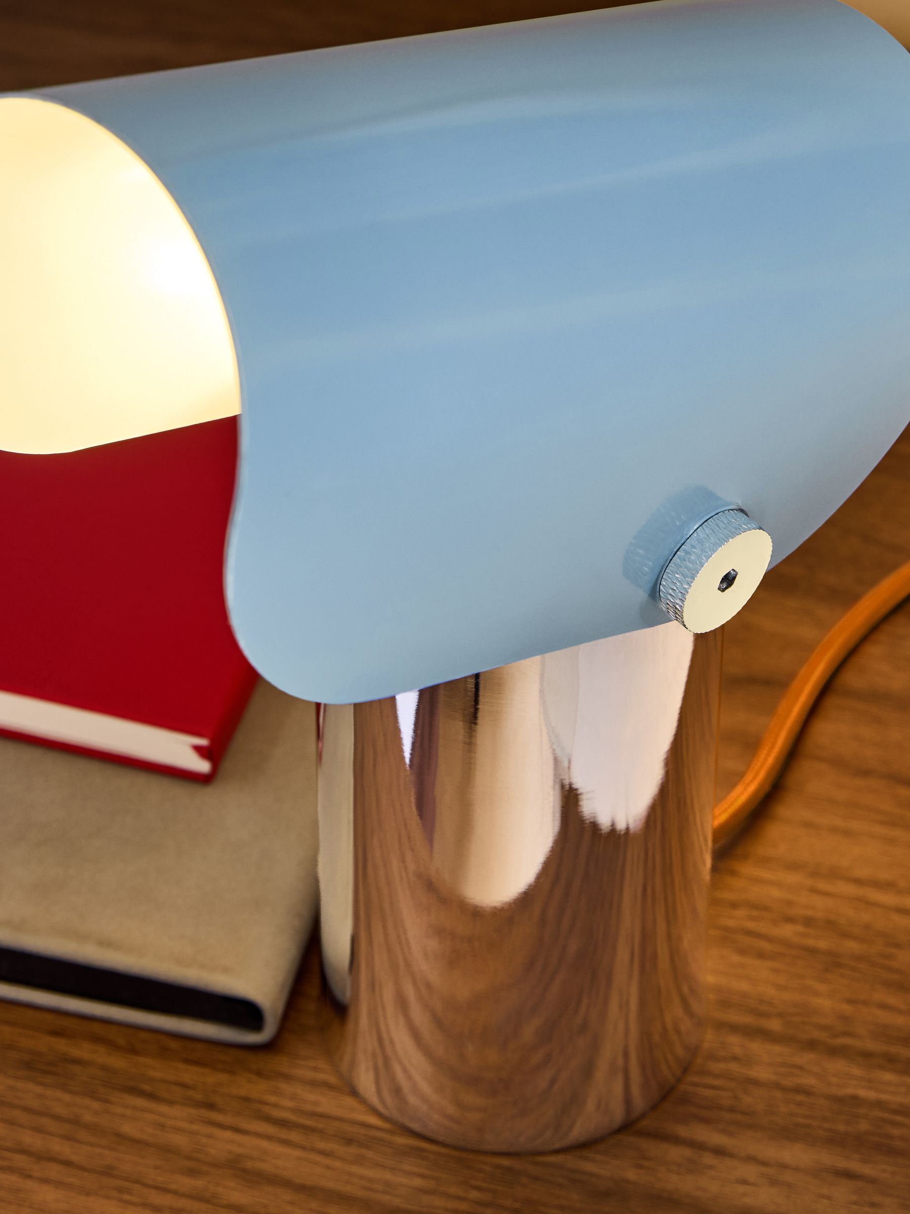 Curve Table Lamp in Chrome & Blue - Image 3 of 5