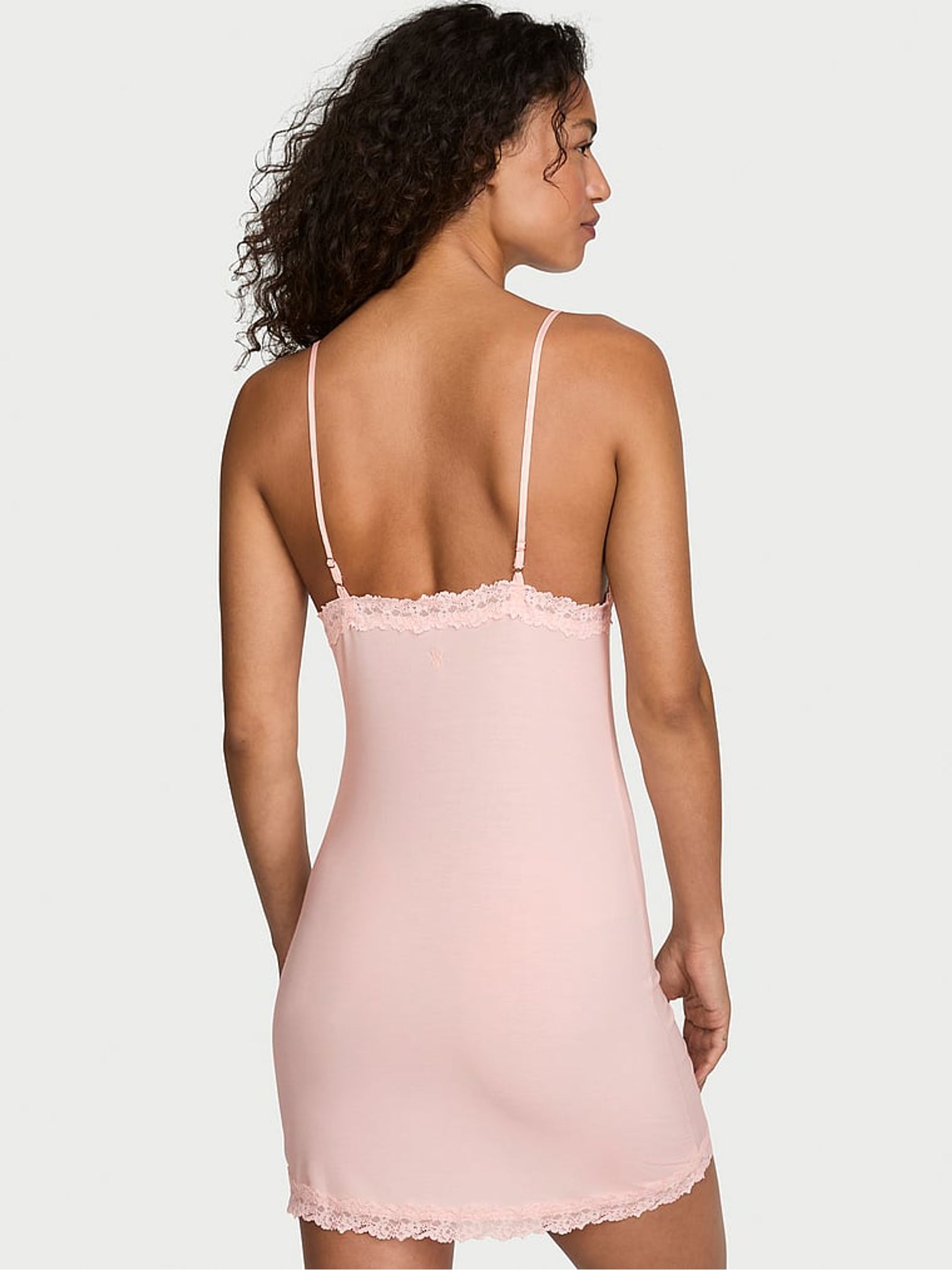 Purest Pink Modal Lace Trim Tie Front Slip Dress - Image 2 of 2