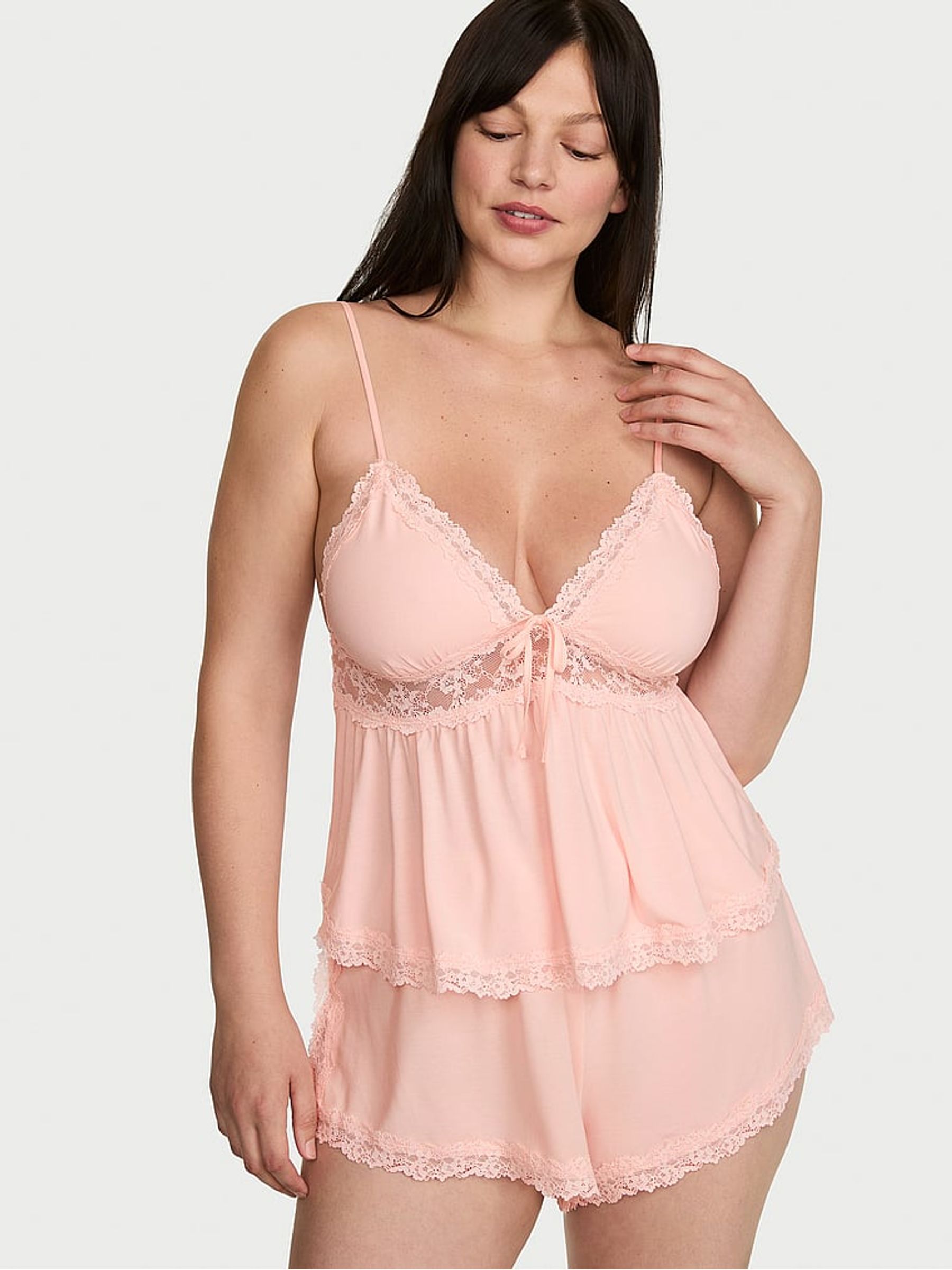 Purest Pink Lace Trim Modal Cami Set - Image 1 of 2