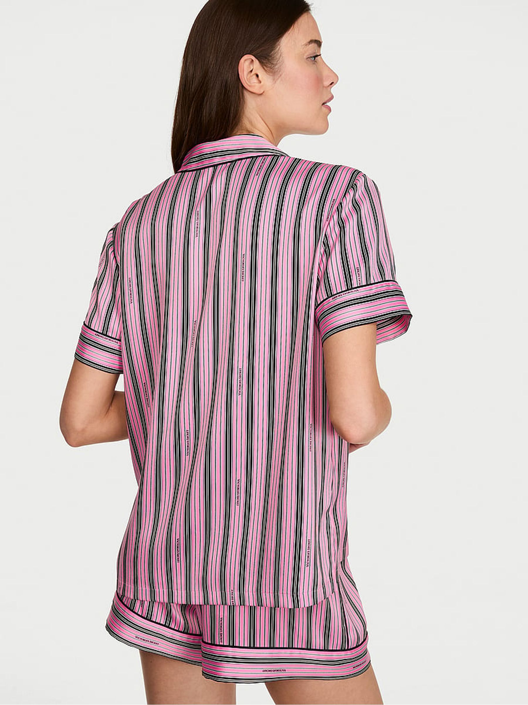 Pink Stripe Satin Short Pyjamas Set - Image 2 of 3