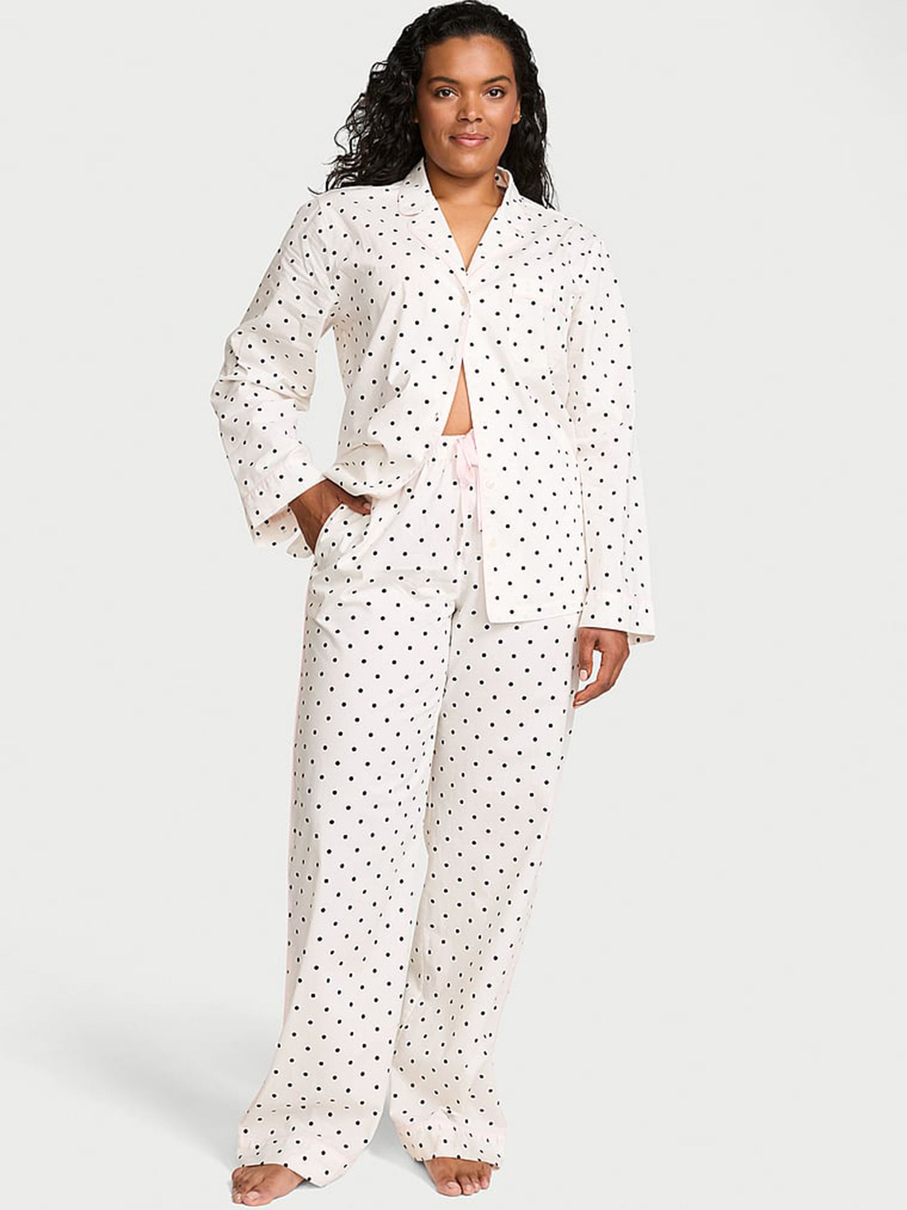 Coconut White Polka Dot Heritage Cotton Long Pyjamas Set - Image 1 of 2