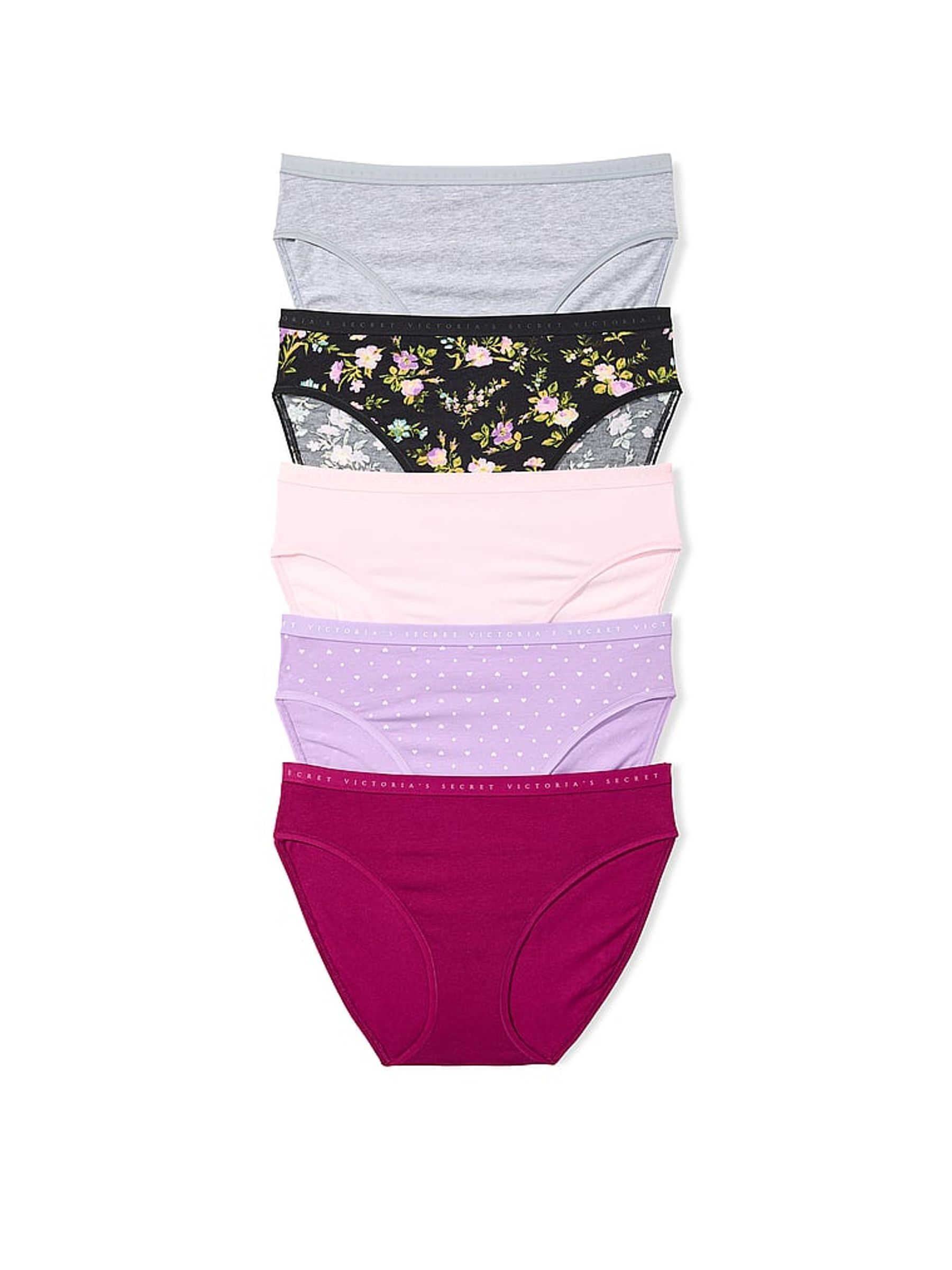 Grey/Black/Pink/Purple Brief 5 Pack Knickers - Image 1 of 3