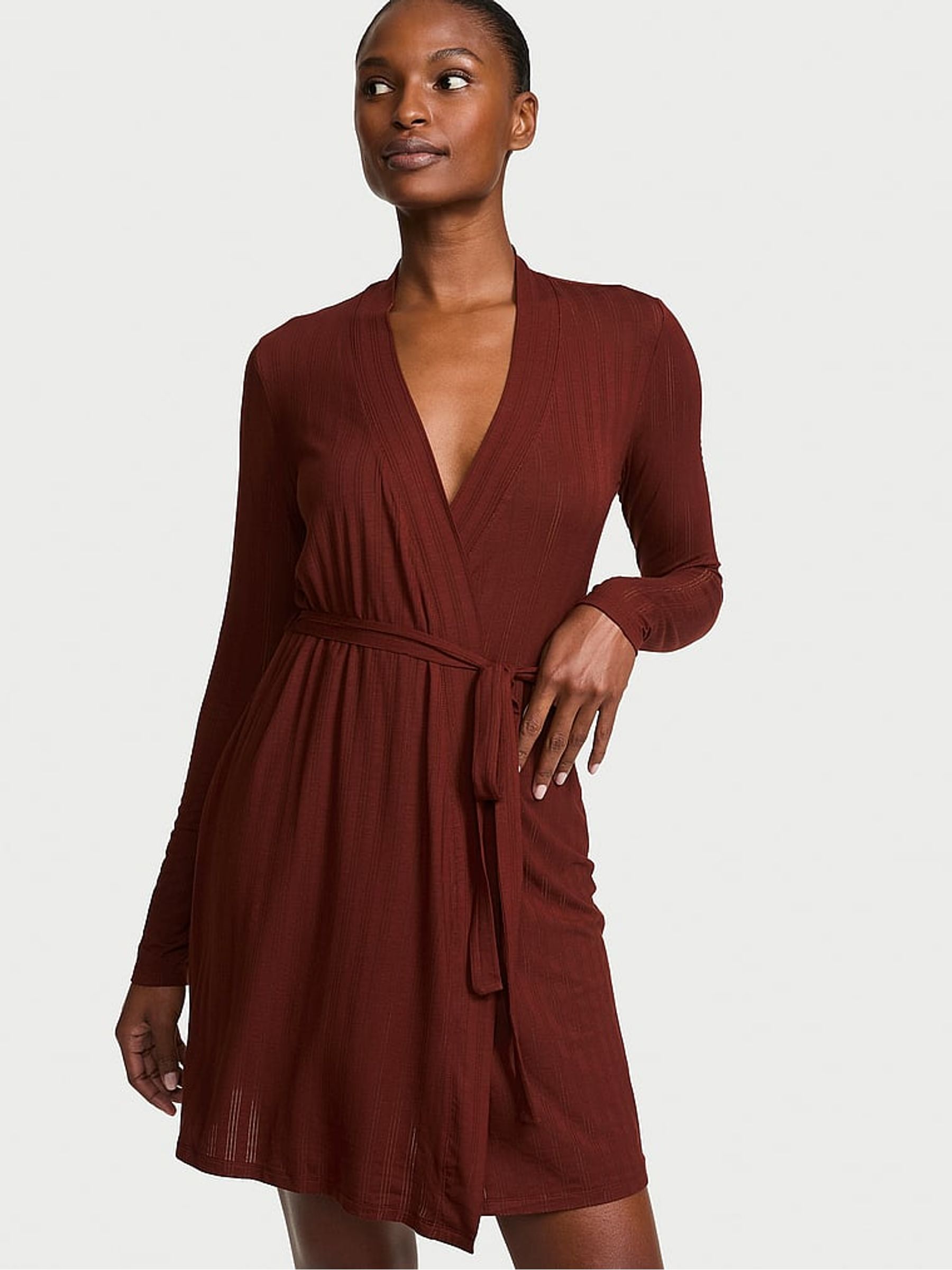 Cherrywood Brown Modal Ultra Fine Short Robe - Image 1 of 3 Cherrywood Brown Modal Ultra Fine Short Robe - Image 1 of 3