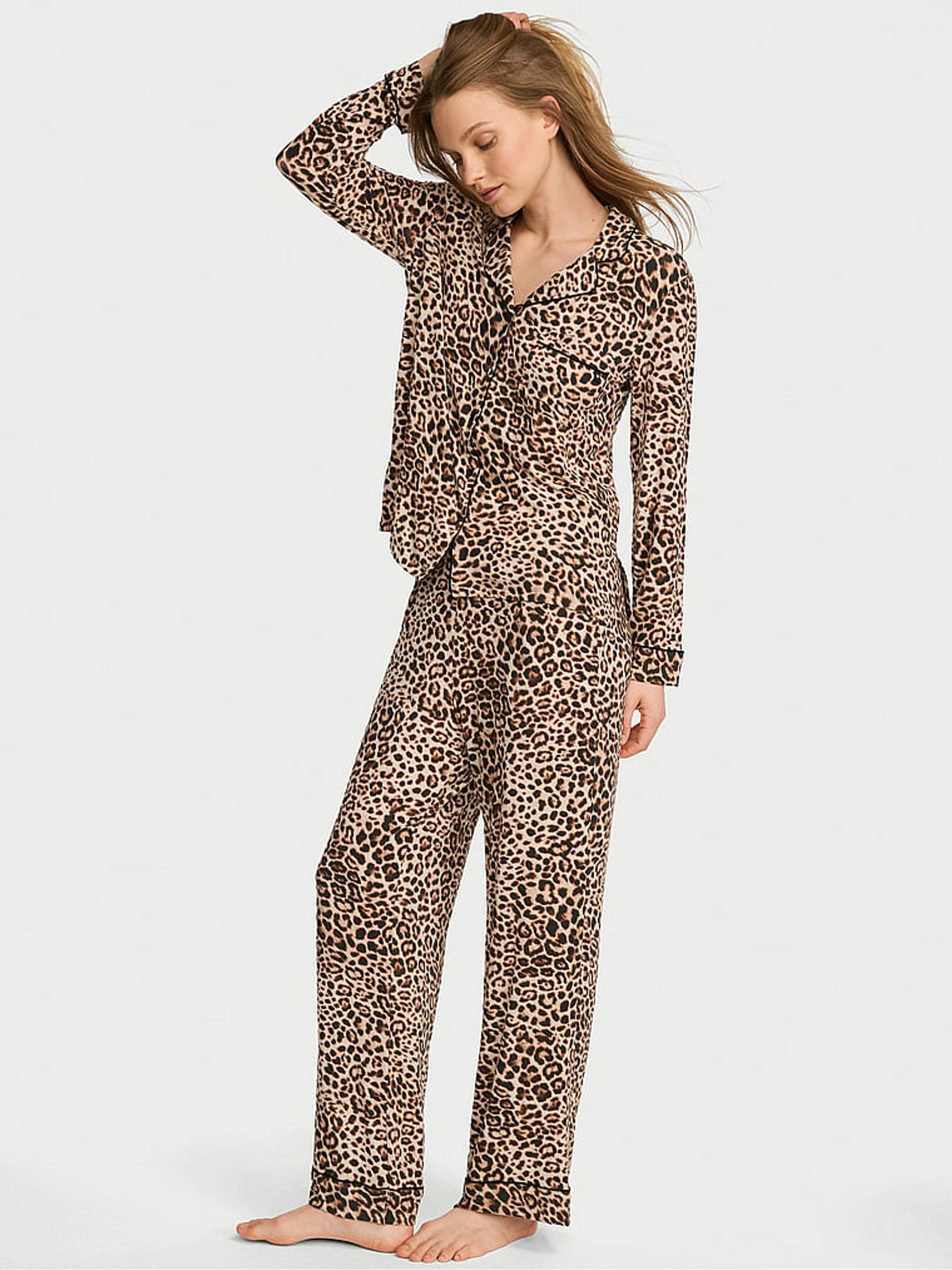 Leopard Brown Modal Long Pyjamas Set - Image 1 of 3