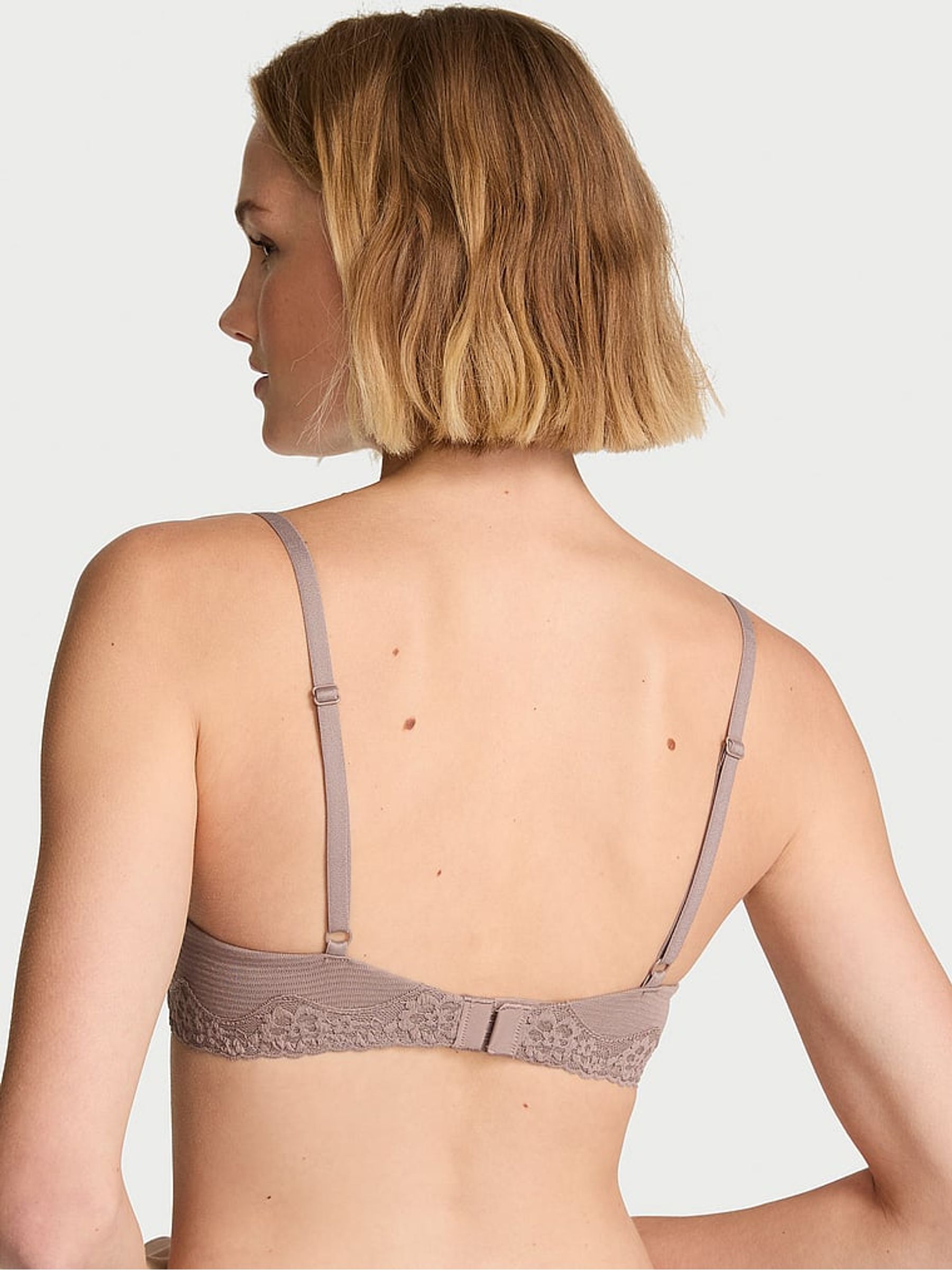 Iced Coffee Brown Full Cup Push Up Cotton Stripe Lace Trim Bra - Image 2 of 2