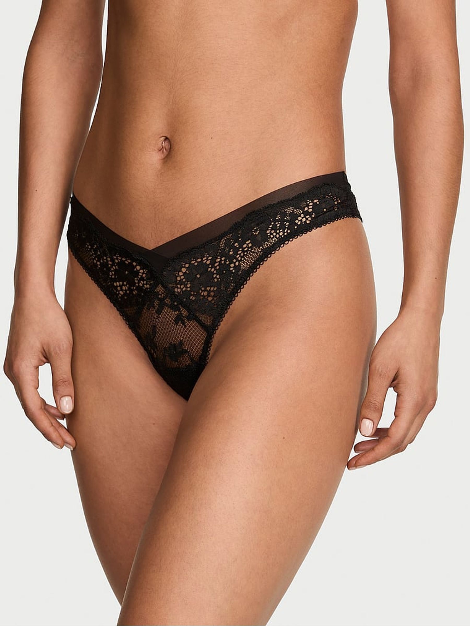 Black Brazilian Lace & Mesh Knickers - Image 1 of 2
